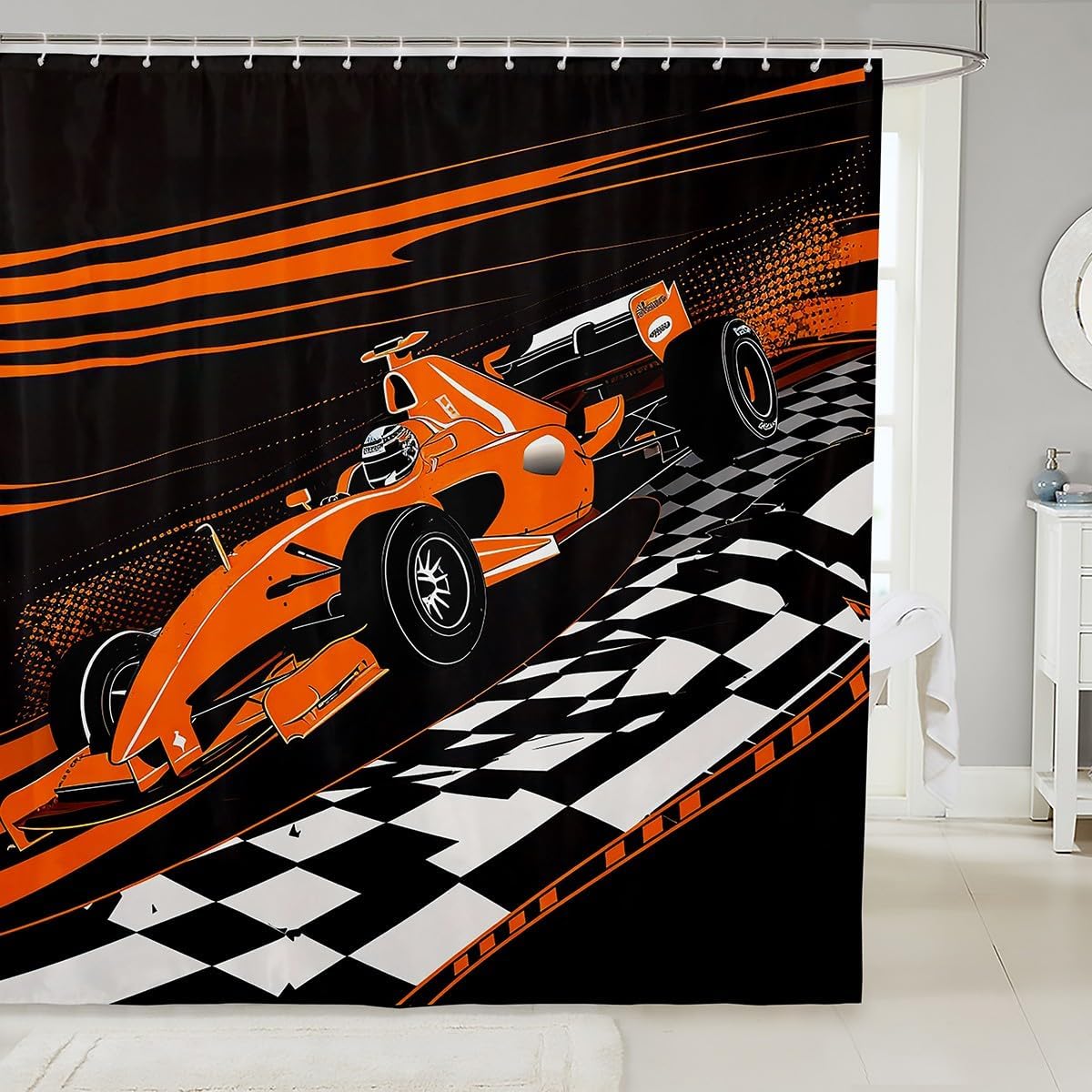 Feelyou Orange Racing Car Shower Curtain Set 72x78