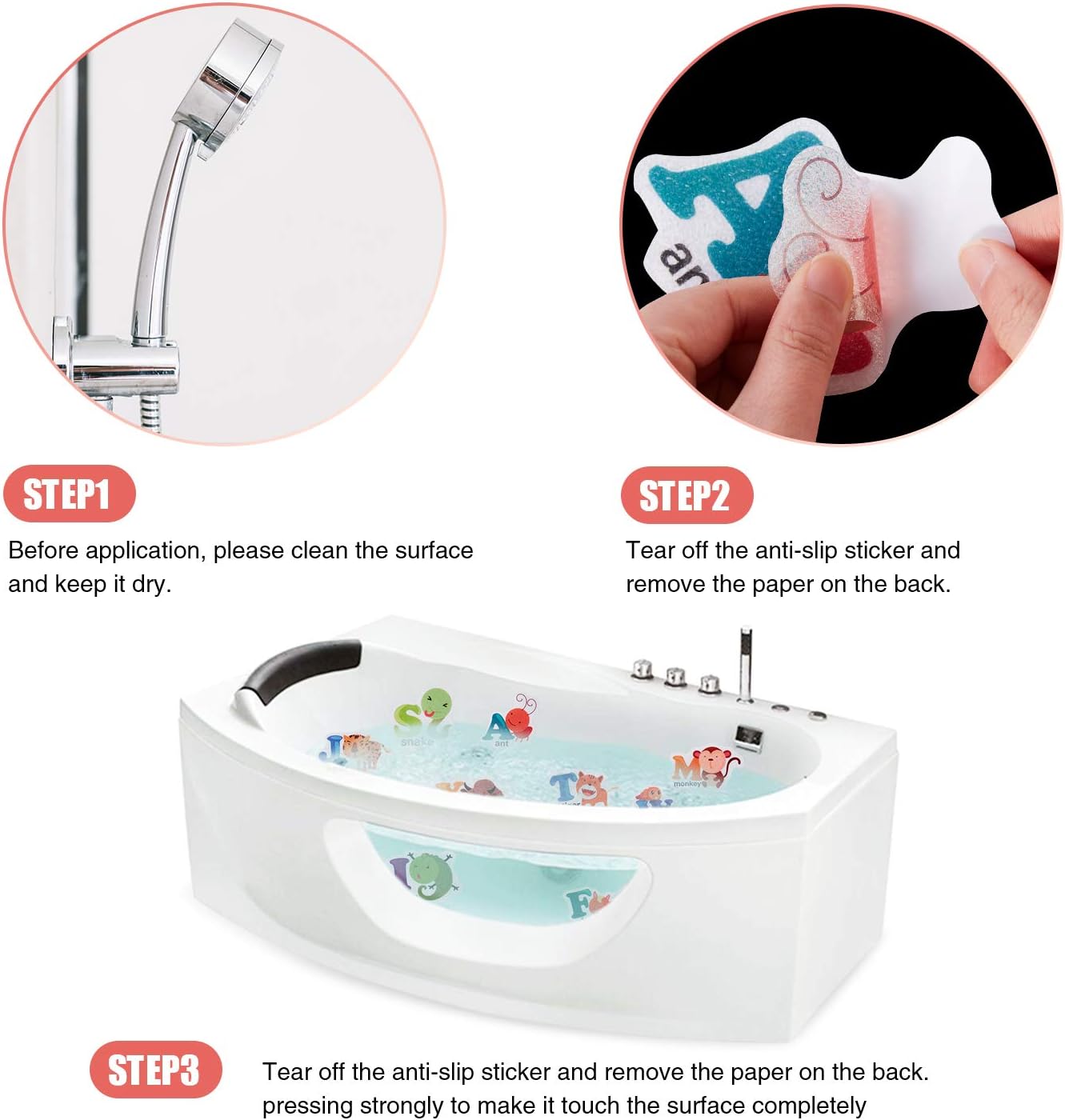 Secopad Non-Slip Bathtub Stickers 26PCS Alphabet Decals