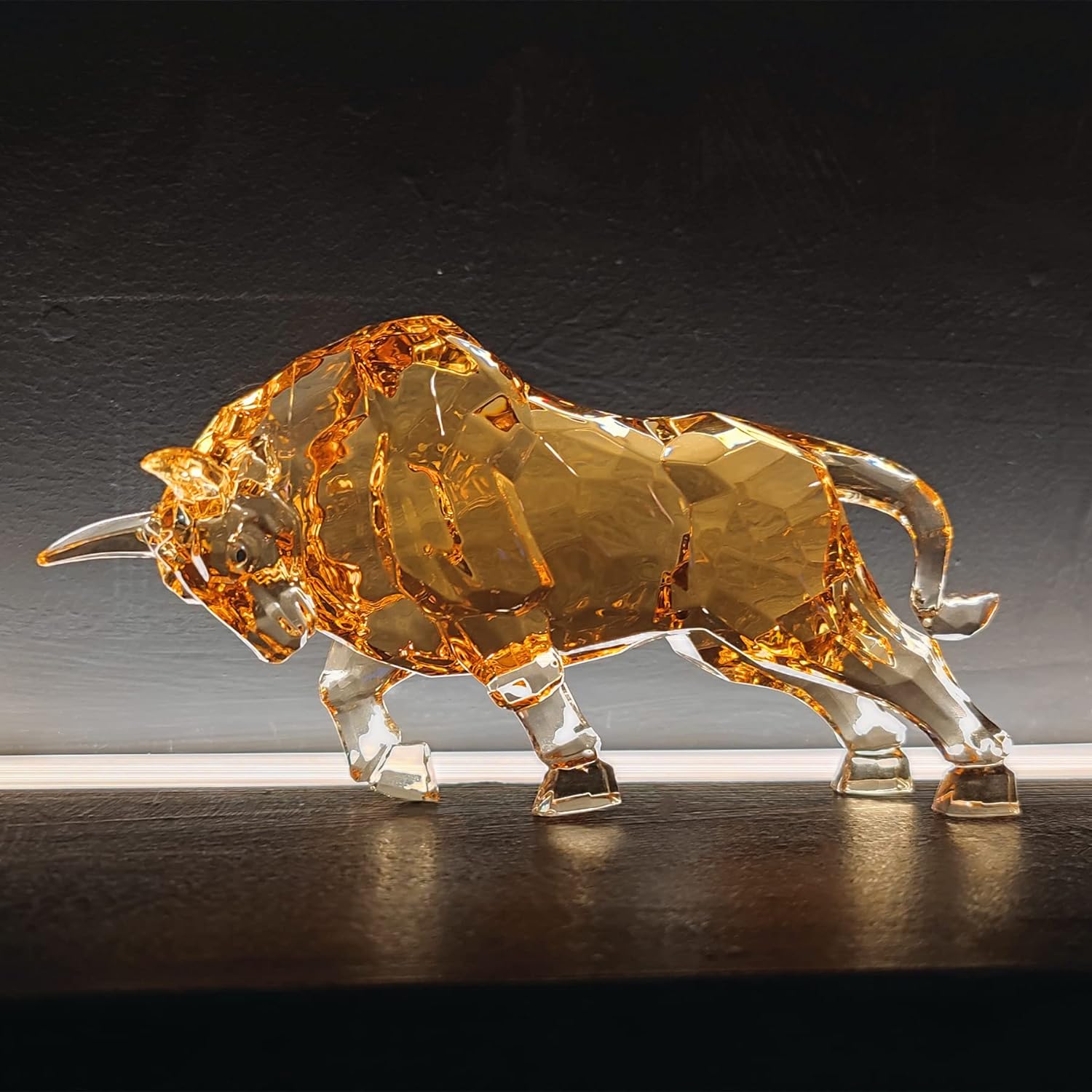 FengShui Bull Statue Acrylic Desk Decor Amber