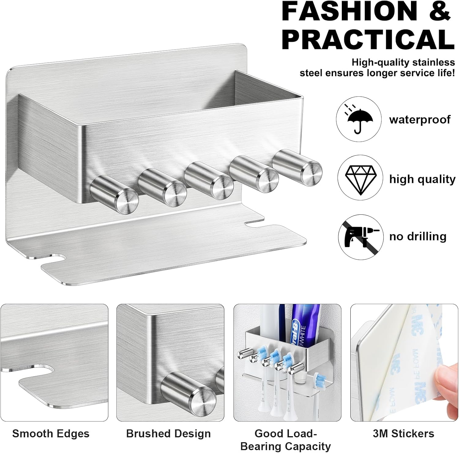 Stainless Steel Toothbrush Holder with 4 Slots