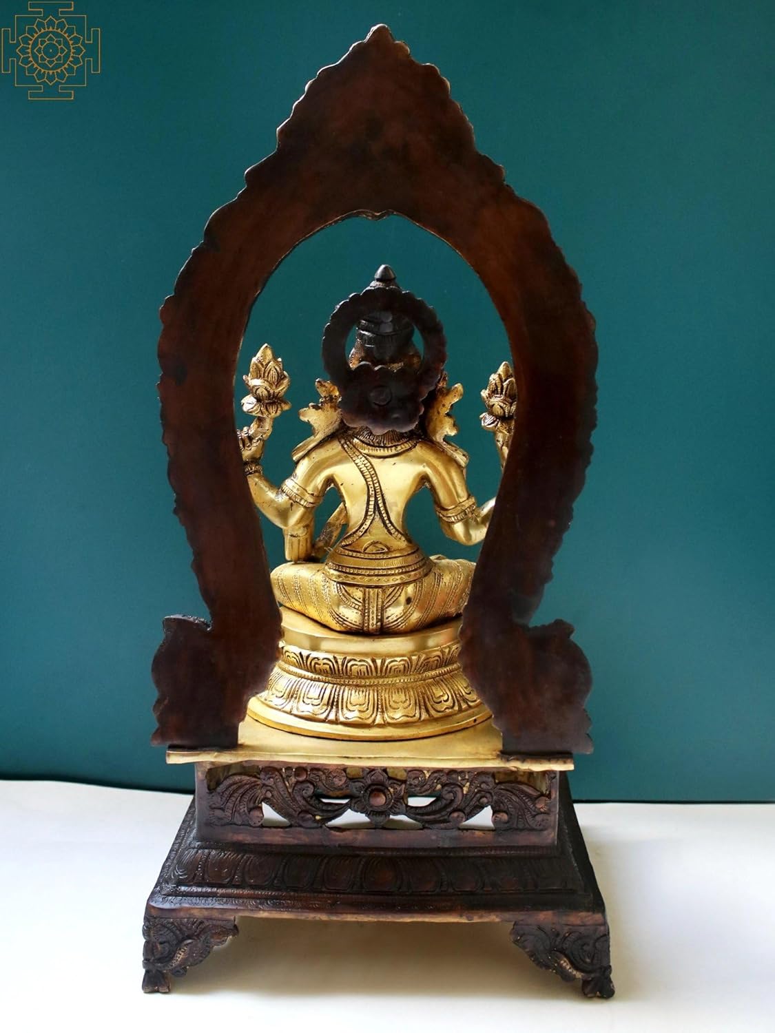 Brass Lakshmi Goddess Statue with Pedestal - Prosperity Idol for Pooja Room
