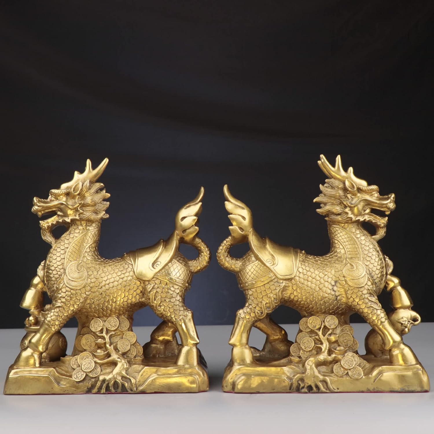 Usoway Office Copper Statues Money Tree and Qilin