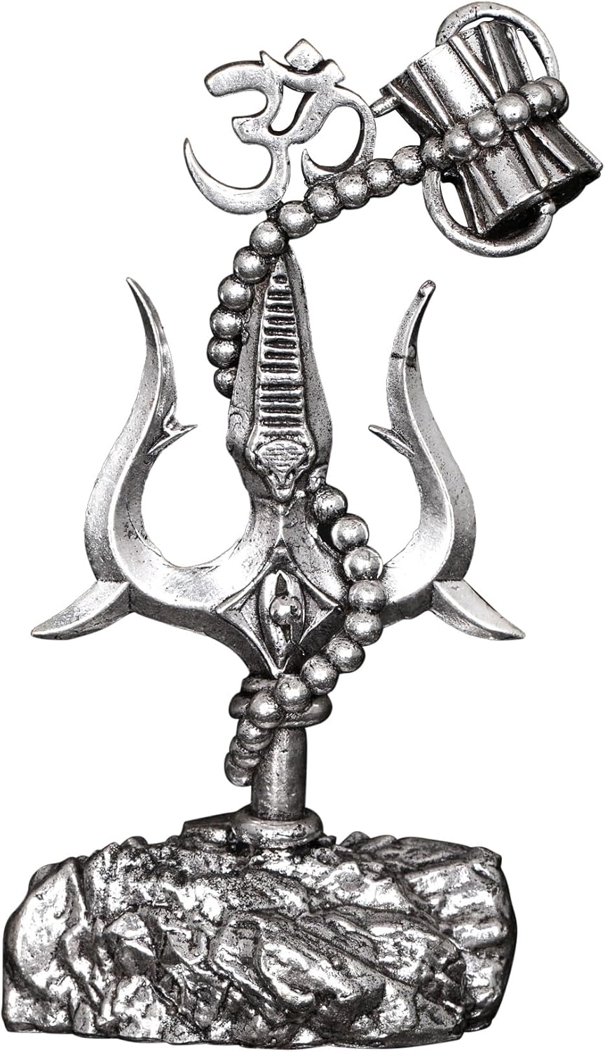 Exotic India Small Superfine Trishul Brass Statue with Damru and Om