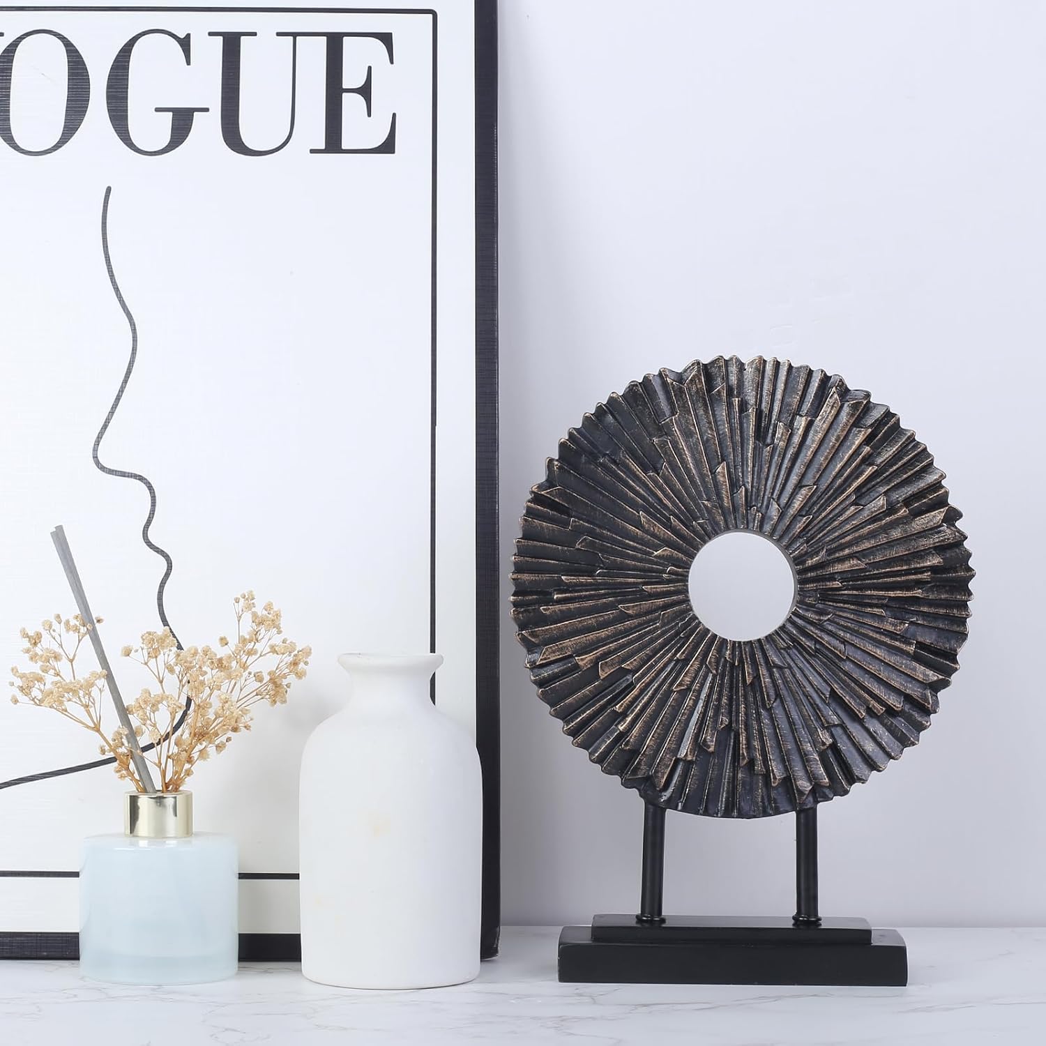 CECKQUE Minimalist Round Black Statue Home Decor