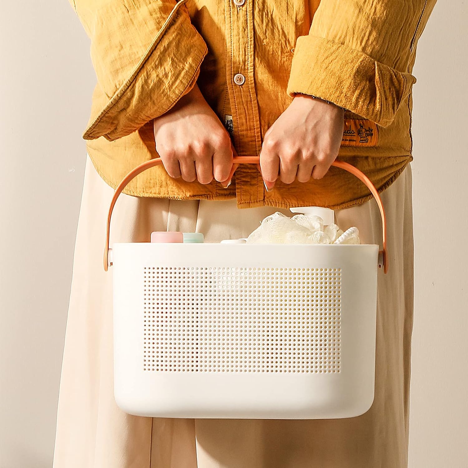 UUJOLY Yellow Plastic Storage Baskets with Handles