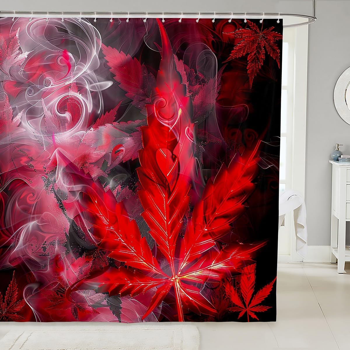 Erosebridal Cannabis Leaves Bath Curtain Set 1