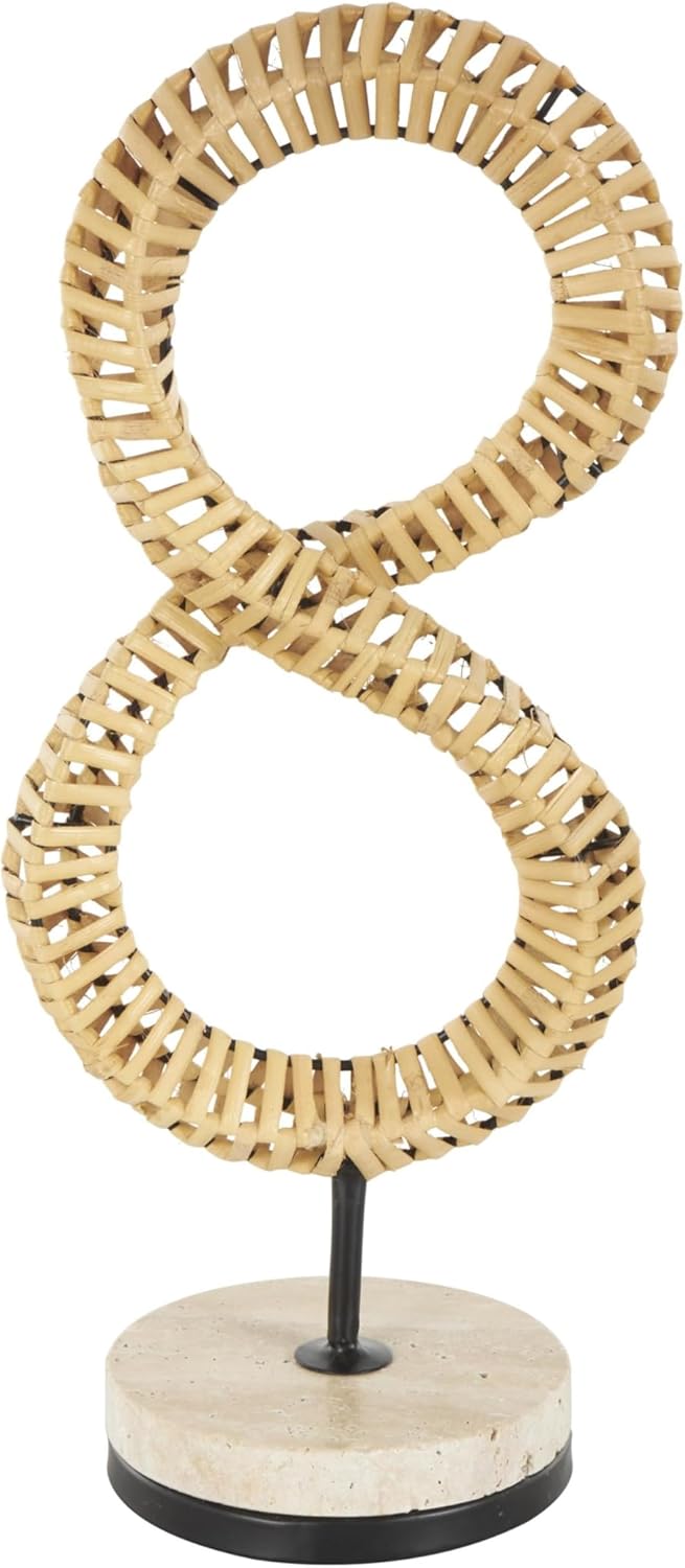 Deco 79 Brown Rattan Abstract Infinity Sculpture with Marble Base