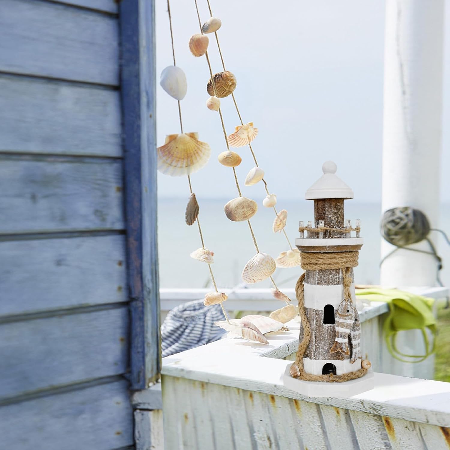 Wovorins Wooden Lighthouse with Lights 9 Inch