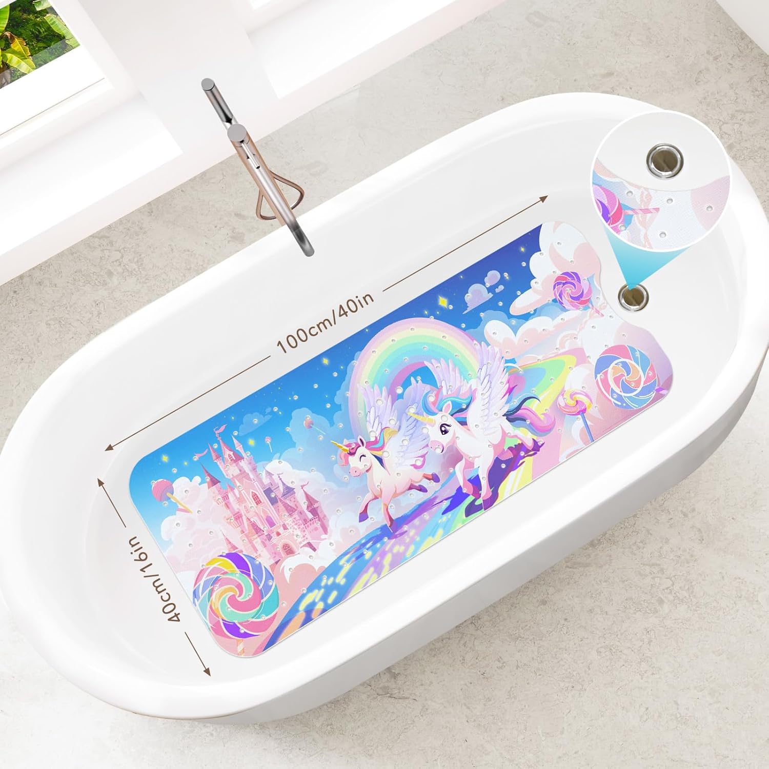 SHUCHING Rainbow Unicorn Baby Bath Mat 40x16 Inch Non Slip