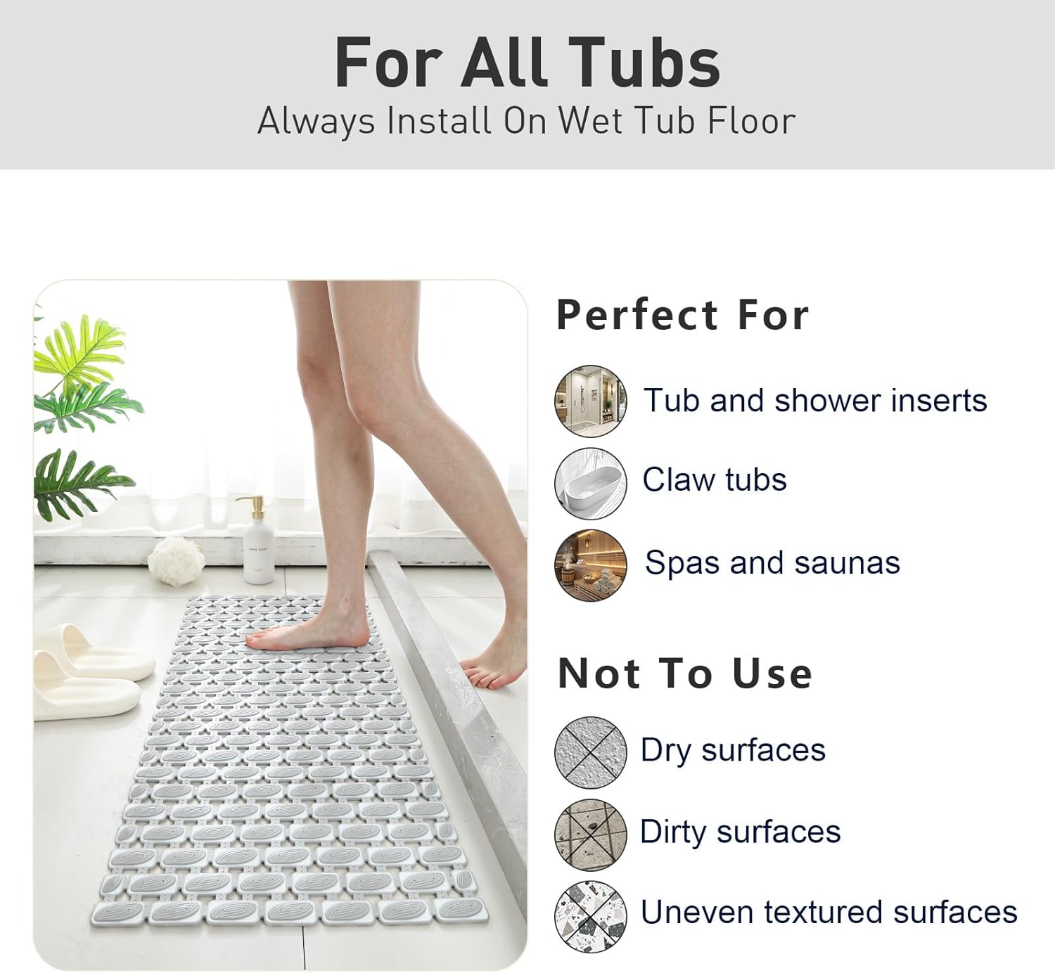 XIYUNTE Upgrade Shower Mat Non Slip Bathtub Mat