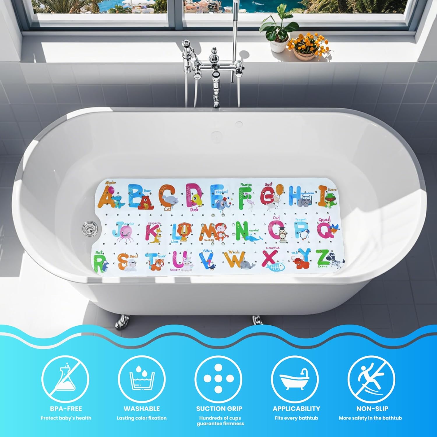 Linoows Baby Bath Mat with Cartoon Design and Suction Cups