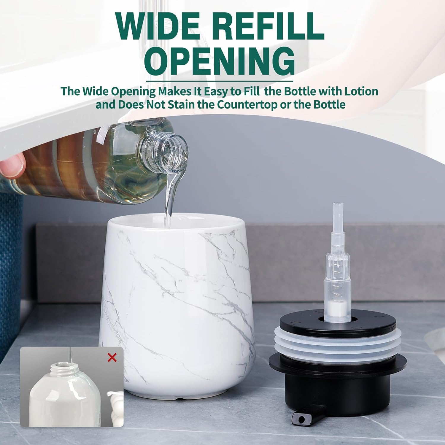 Bosilunlife Ceramic Soap Dispenser - 12Oz Refillable Bathroom Kitchen Pump Holder