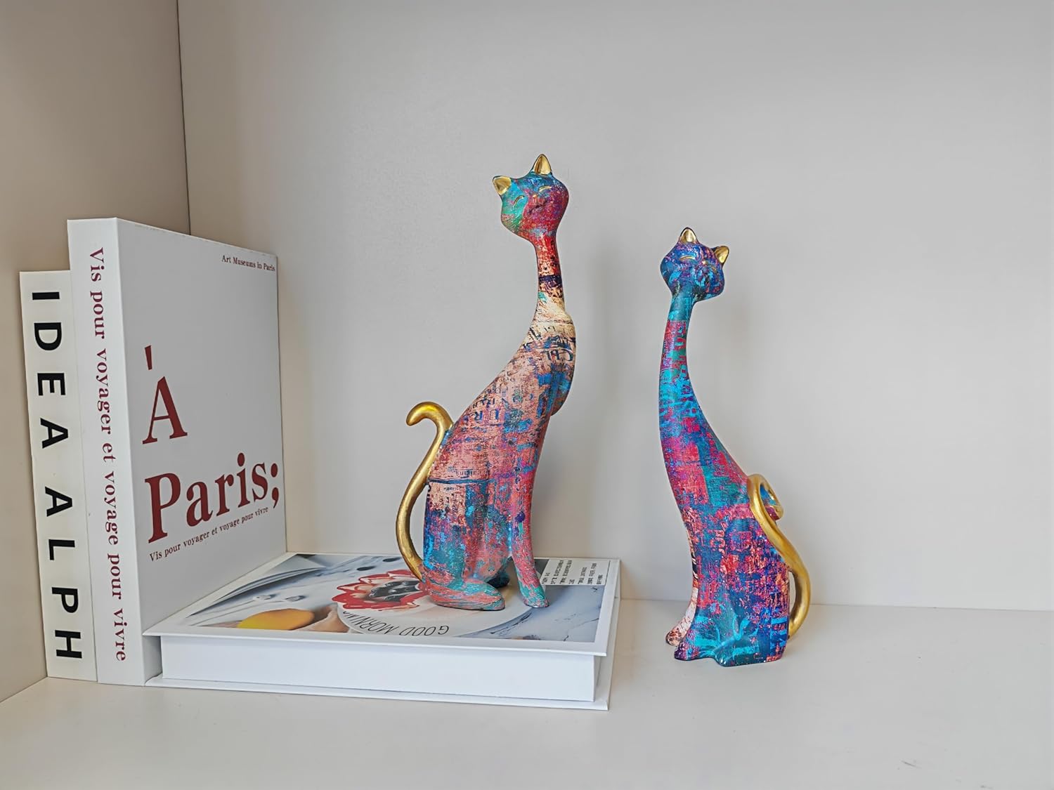 2 pcs Oil Painting Resin Cat Art Decor Sculptures