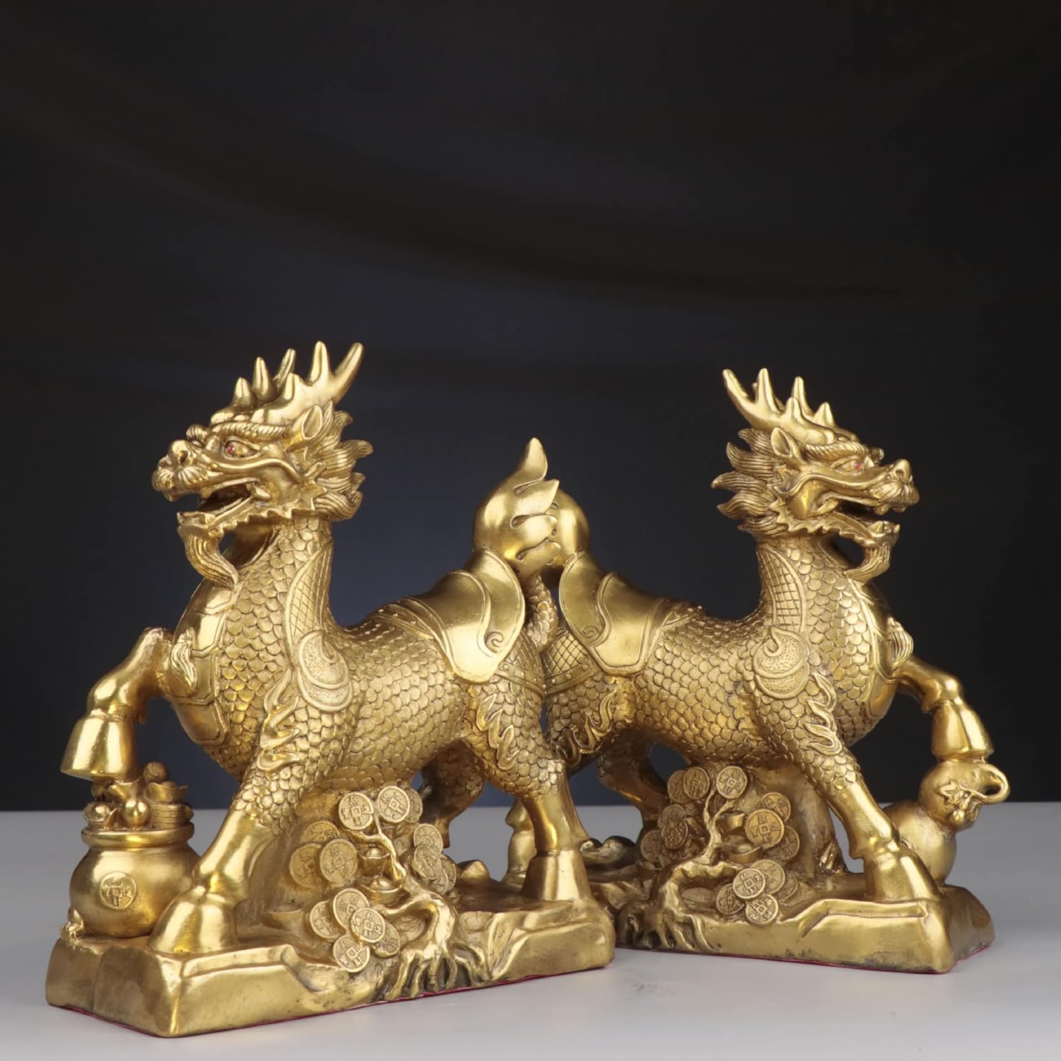 Usoway Office Copper Statues Money Tree and Qilin