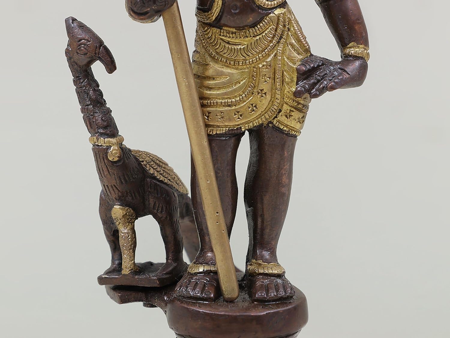 10 Inch Lord Karttikeya Brass Statue with Peacock 1