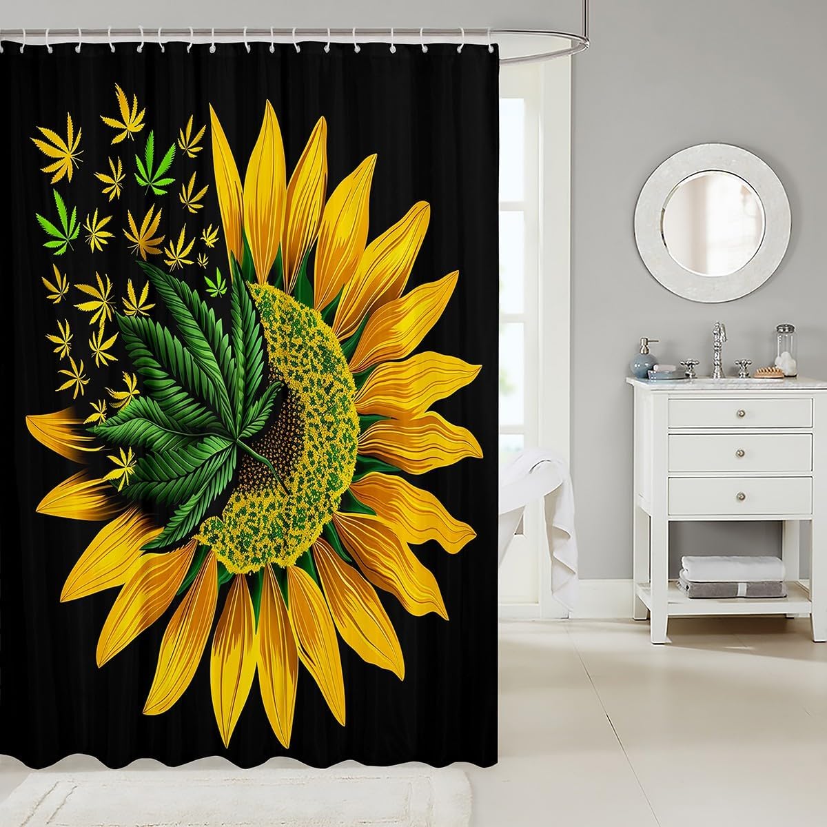 Erosebridal 72x84 Cannabis Leaves Bath Curtain Set