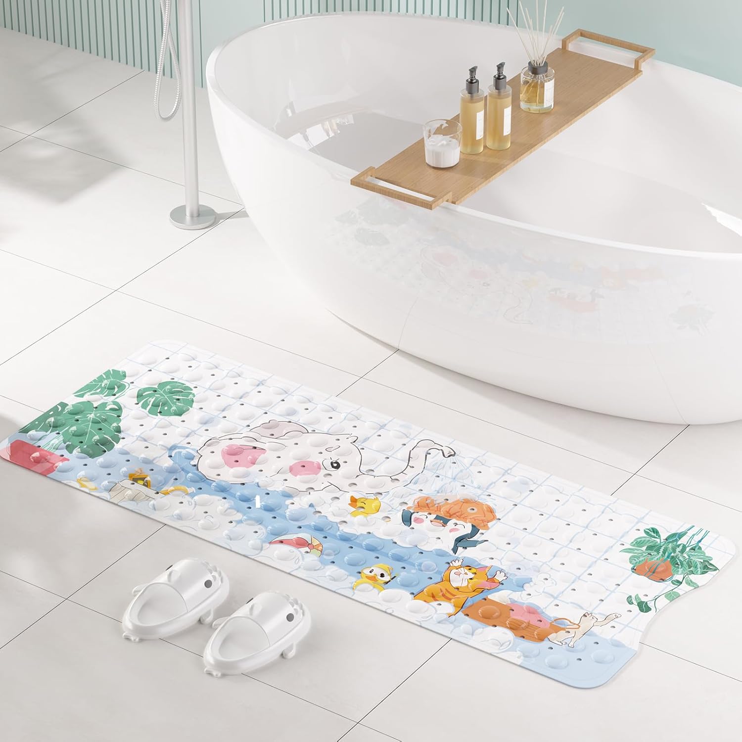 AmazerBath Baby Bath Mat with Suction Cups and Cartoon Design