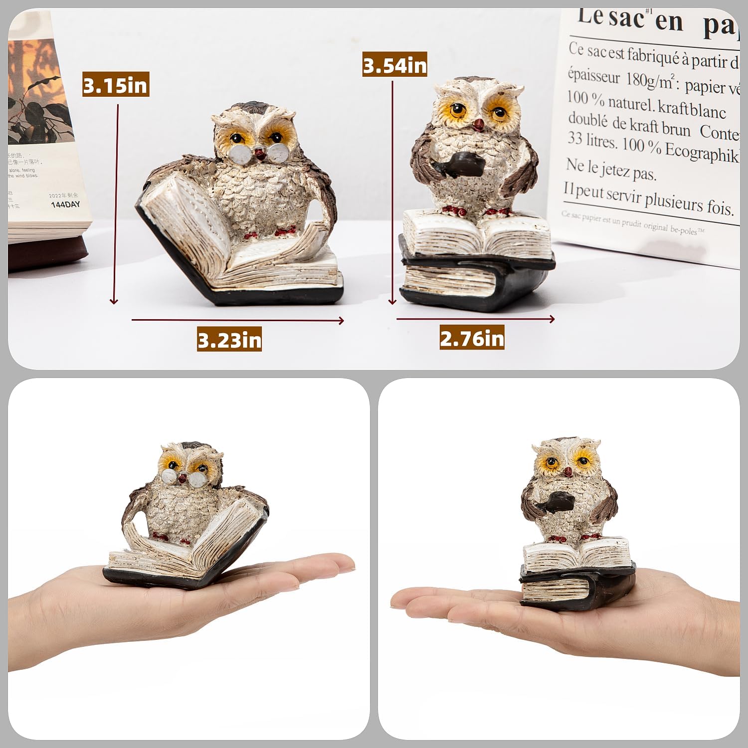 Brighomrom Adorable Reading Owl Statues Set