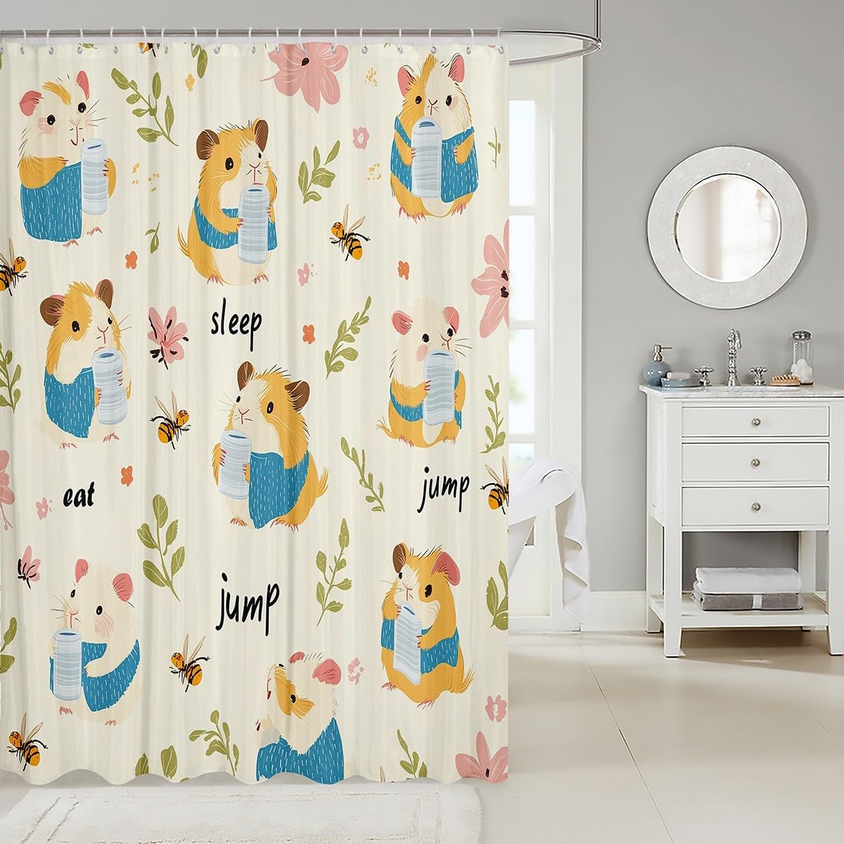 Feelyou Guinea Pig Shower Curtain Set 72x72 Beige