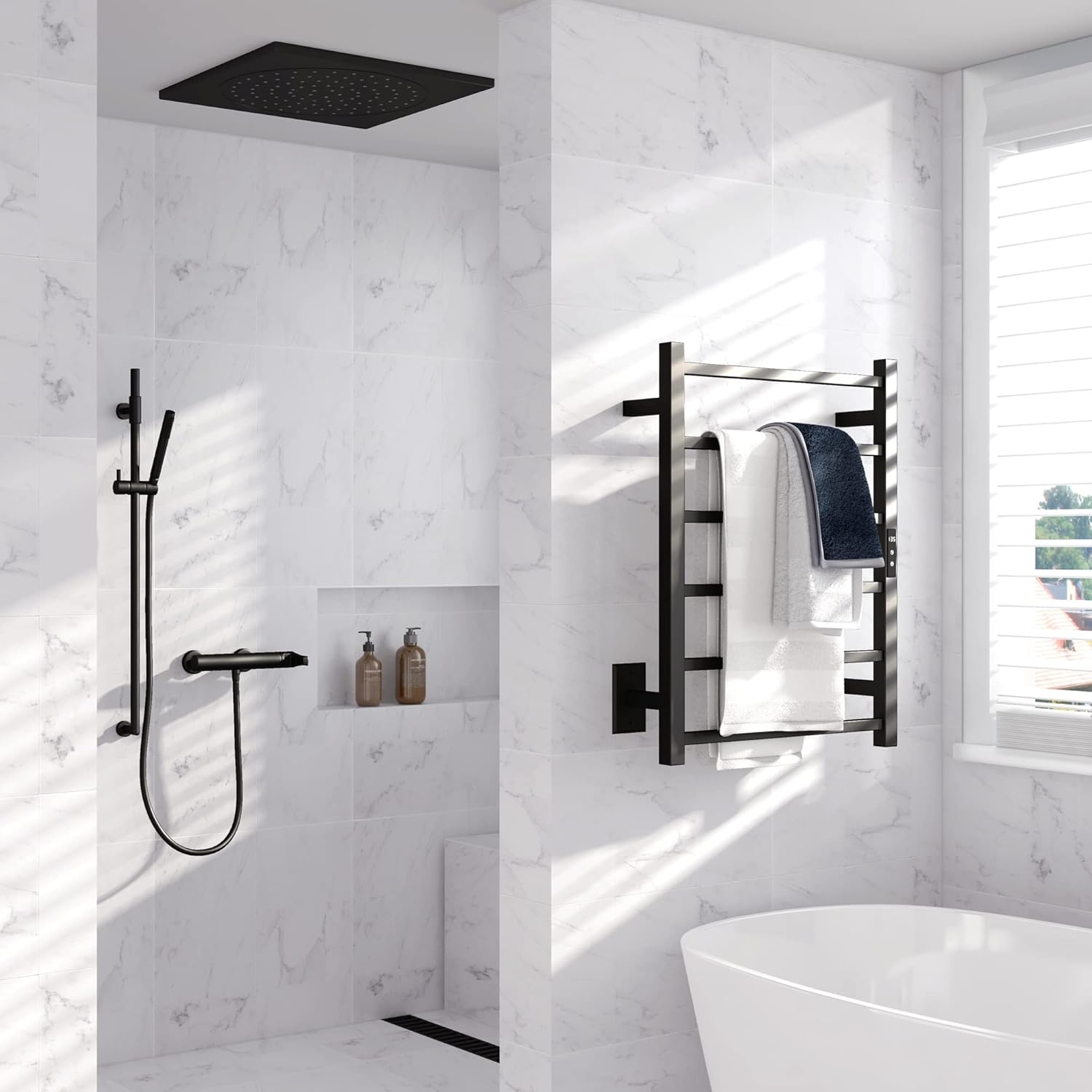 Sharpeye Matte Black Heated Towel Rack with 24hr Timer