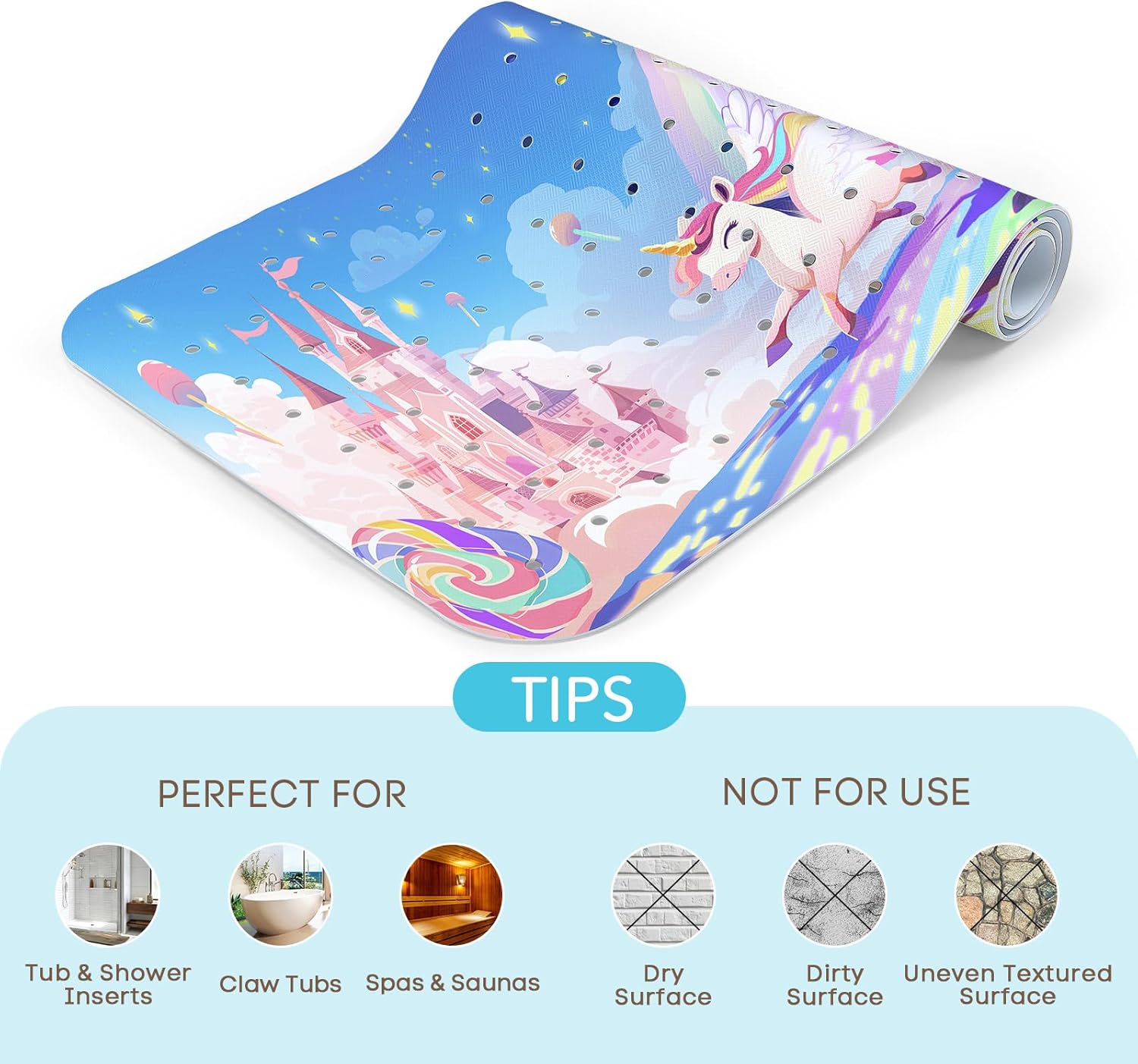 SHUCHING Rainbow Unicorn Baby Bath Mat 40x16 Inch Non Slip
