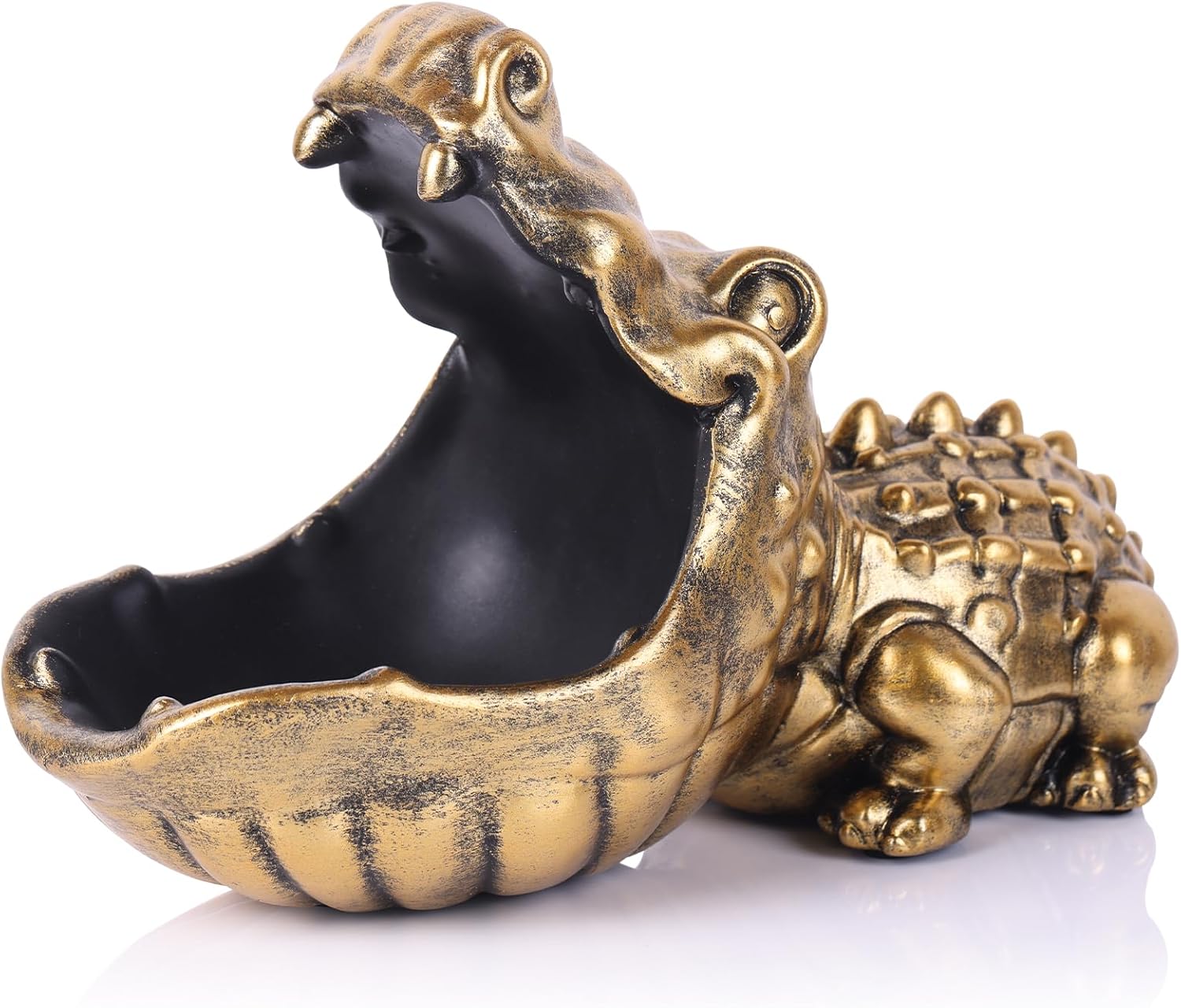 Gold Alligator Statue Candy Dish Storage Bowl
