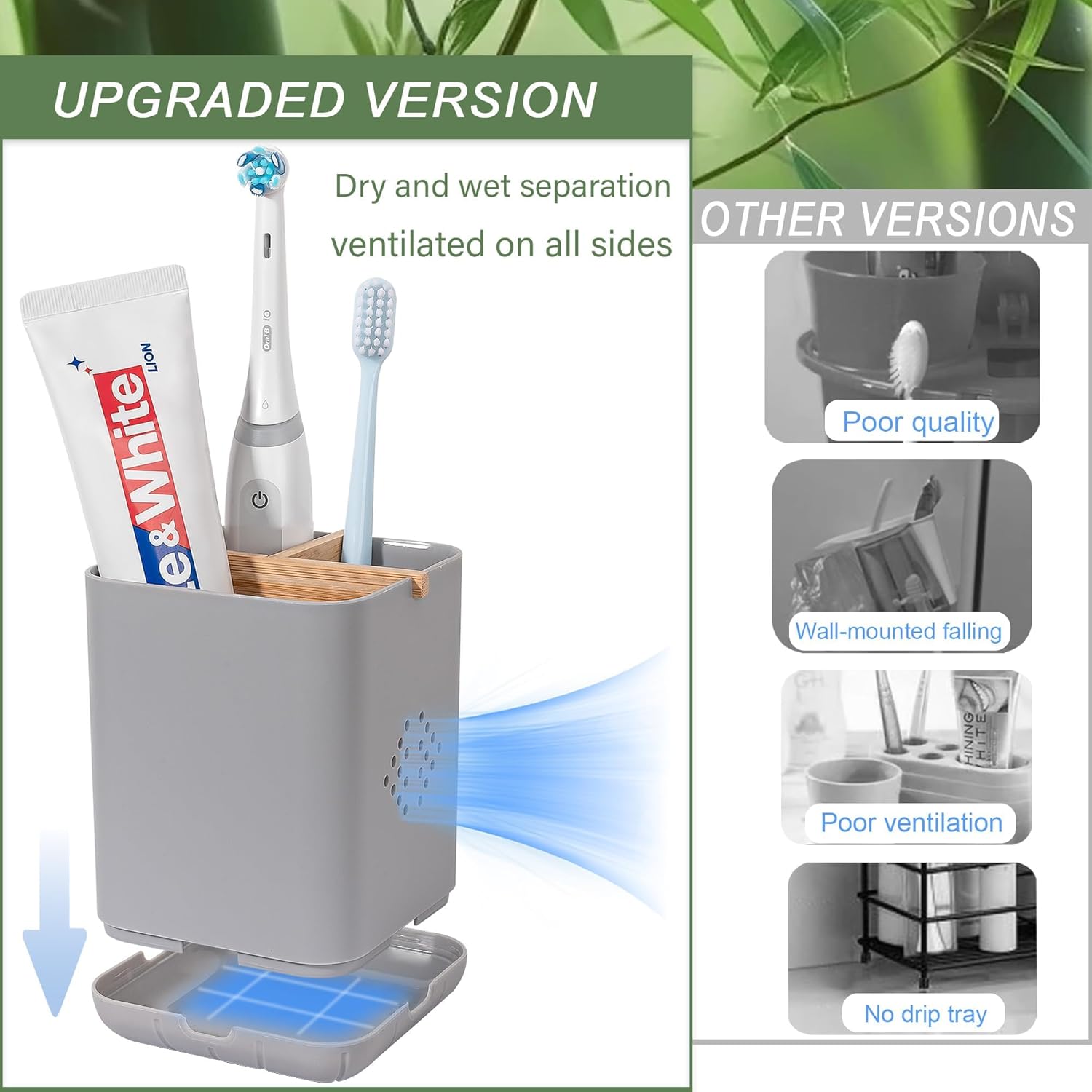 Durable Toothbrush Holder with 3 Slots Grey