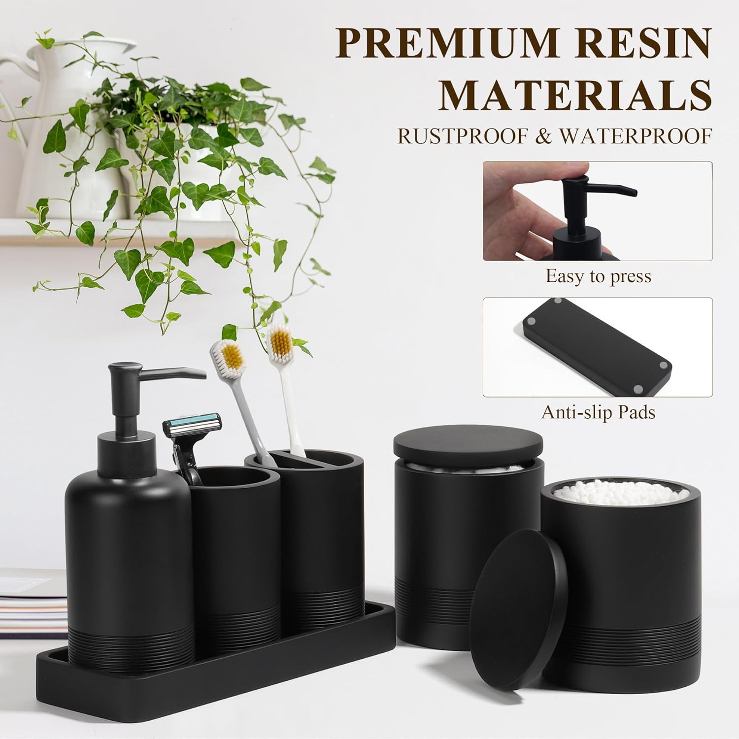 Modern Matte Black Bathroom Accessories Set 6-Piece