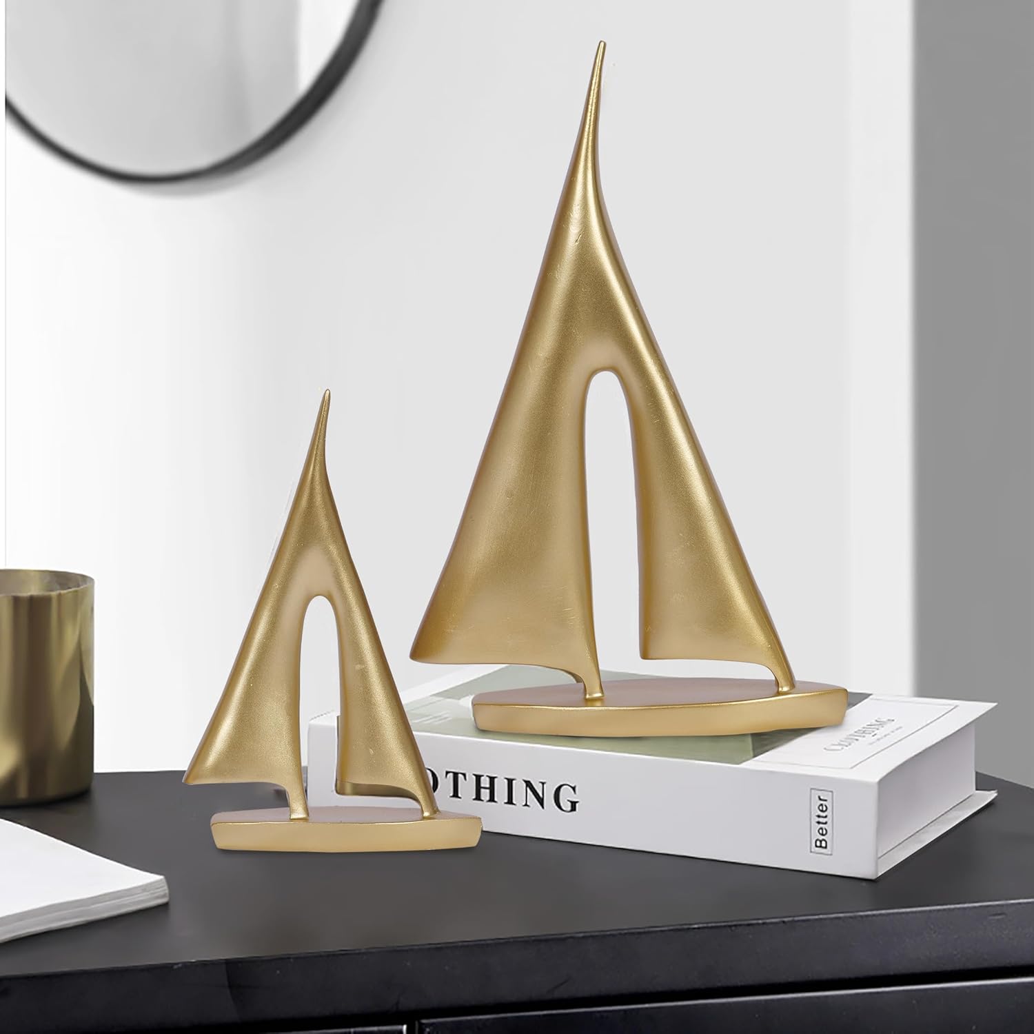 2 Pack Gold Sailboat Decor for Home Office