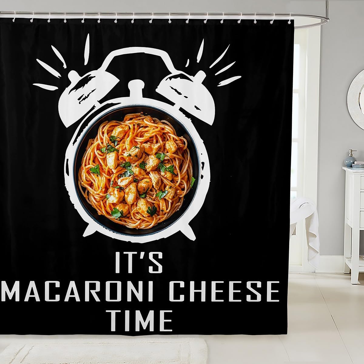 Erosebridal Macaroni Cheese Time Shower Curtain Set 72x72 Black
