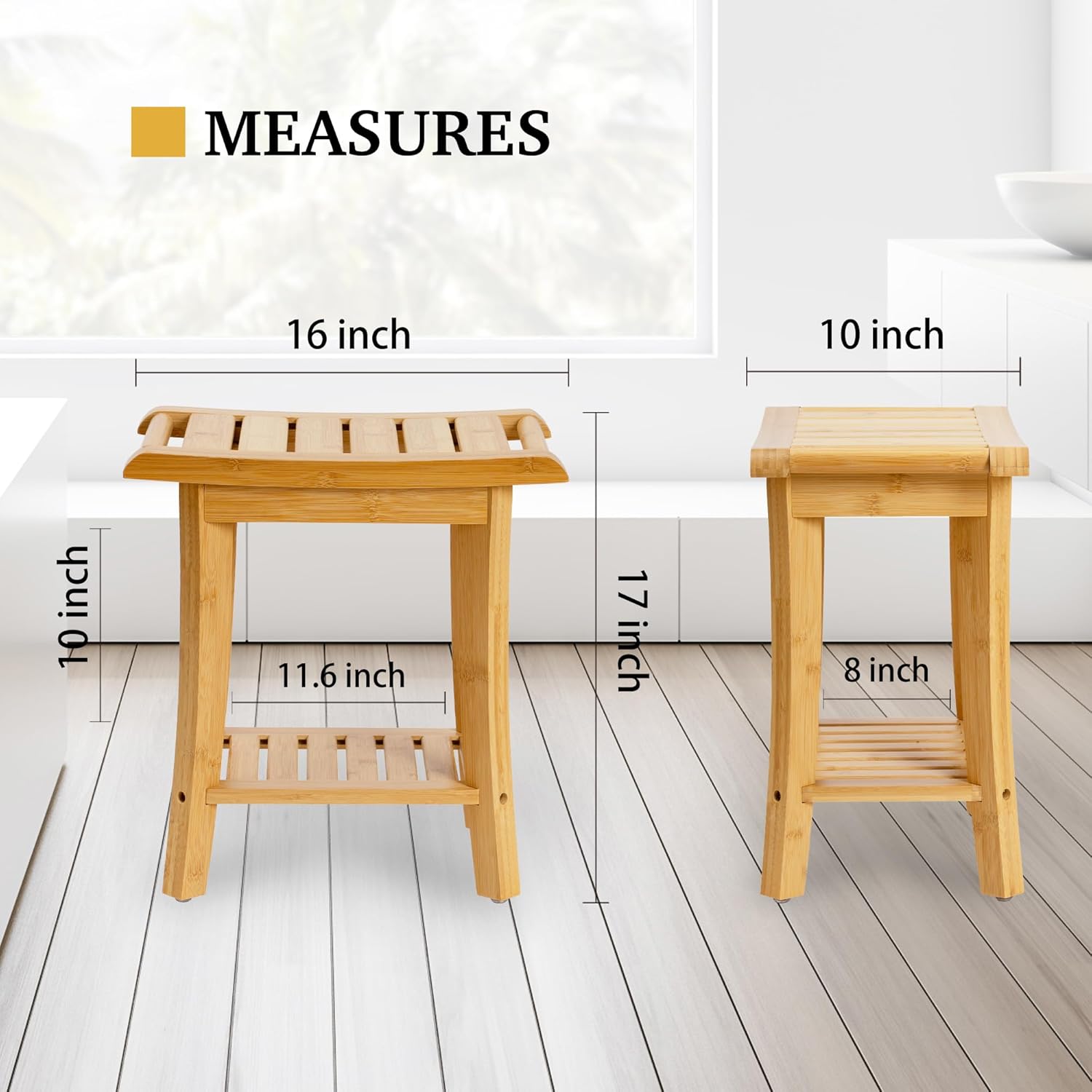 Unibambou Bamboo Shower Bench with Storage Shelf