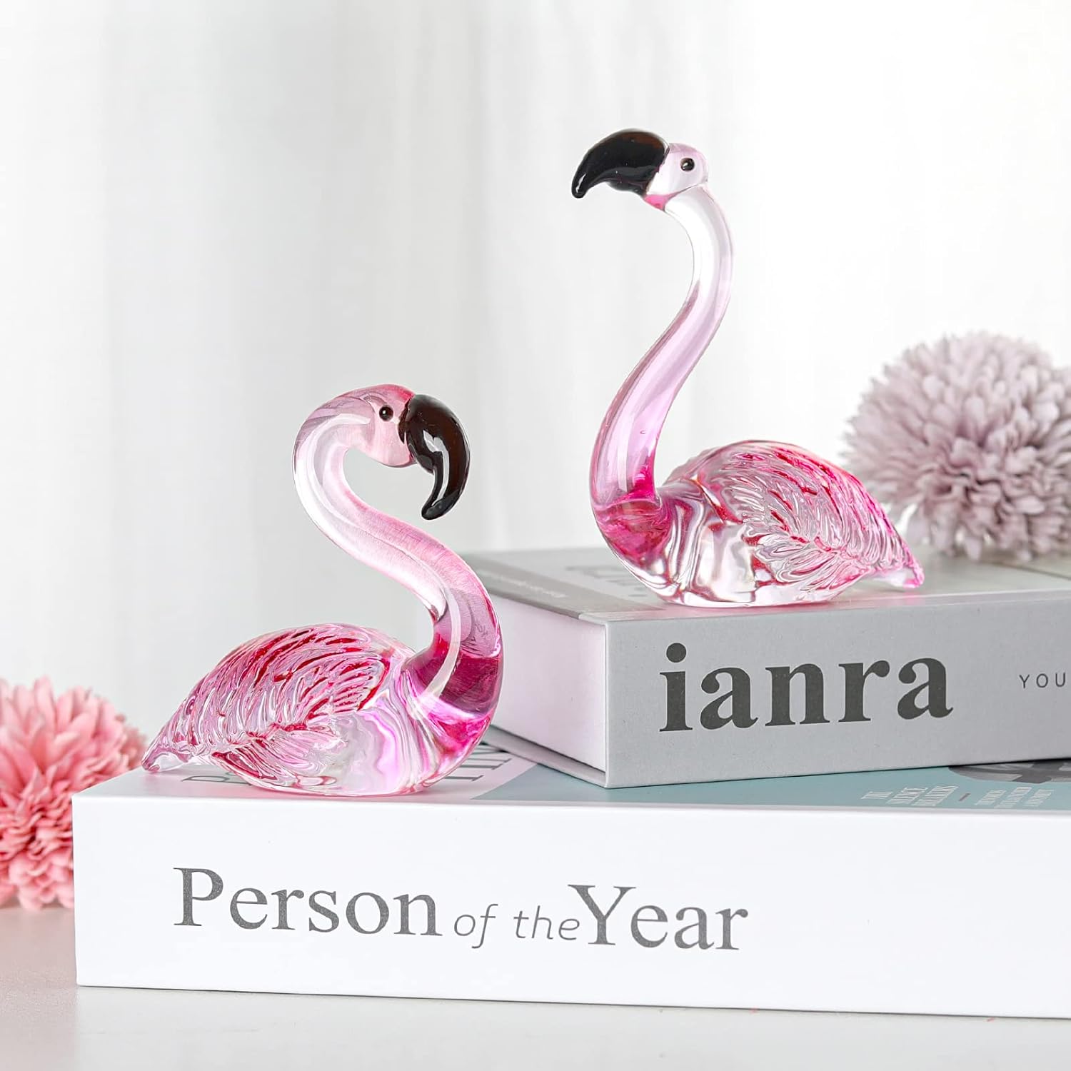 LONGWIN Handmade Flamingo Figurines 2 Pcs