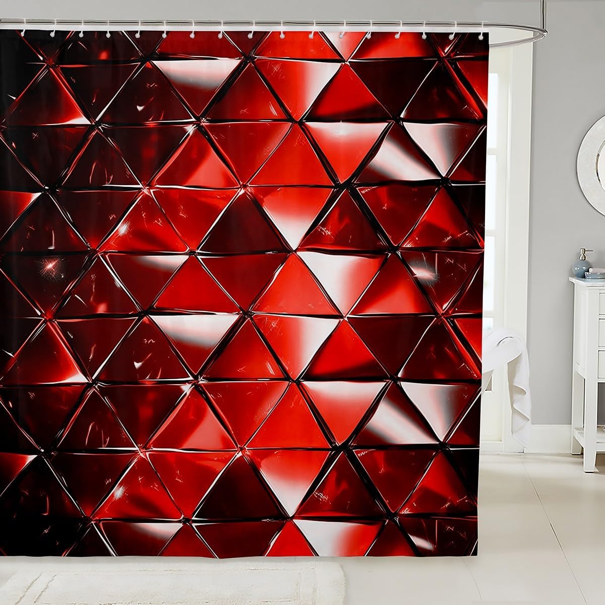 Feelyou Red Honeycomb Shower Curtain Set