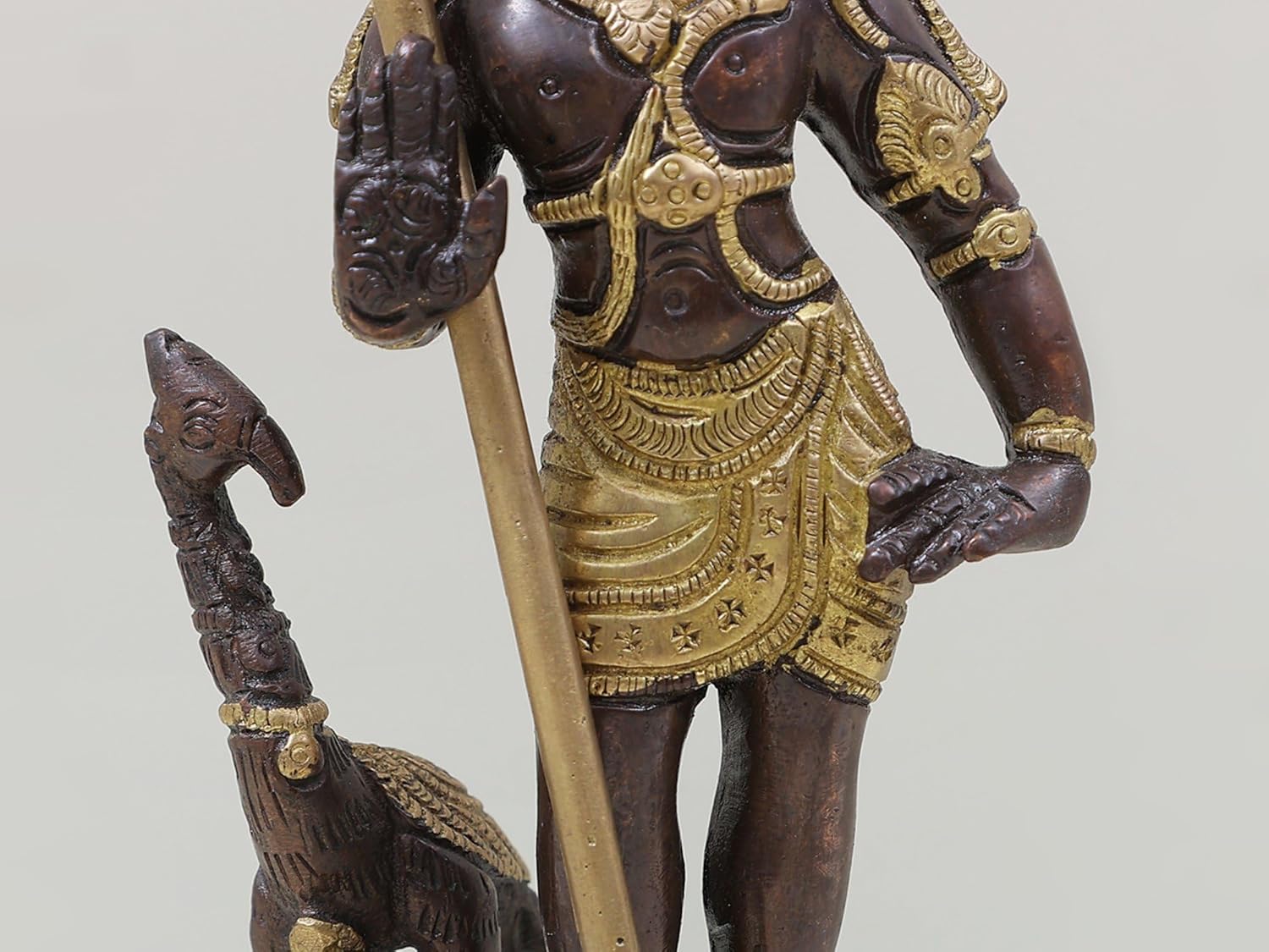 10 Inch Lord Karttikeya Brass Statue with Peacock 1