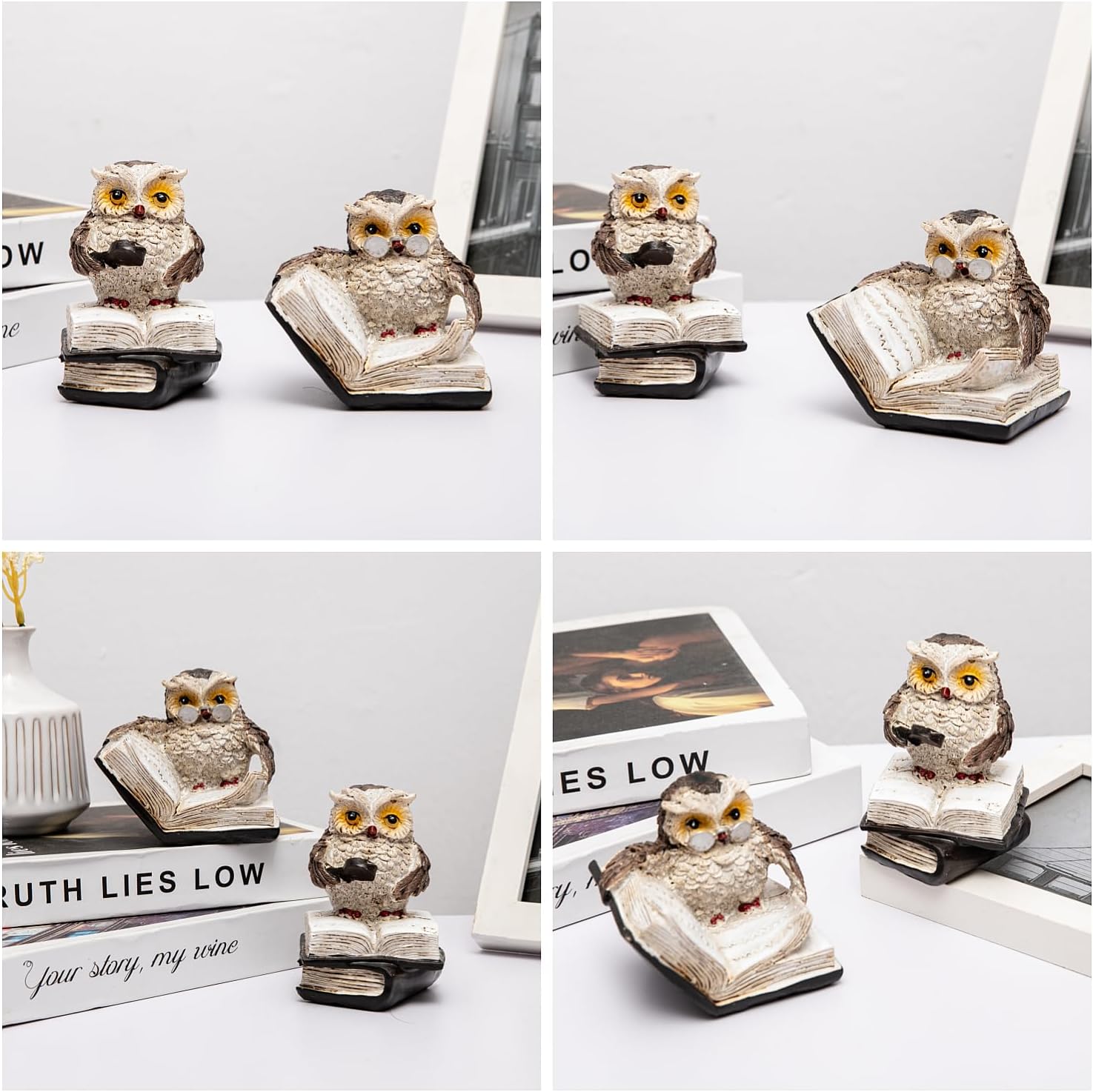 Brighomrom Adorable Reading Owl Statues Set