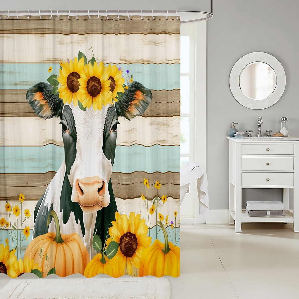 Erosebridal Yellow Sunflower Shower Curtain Set