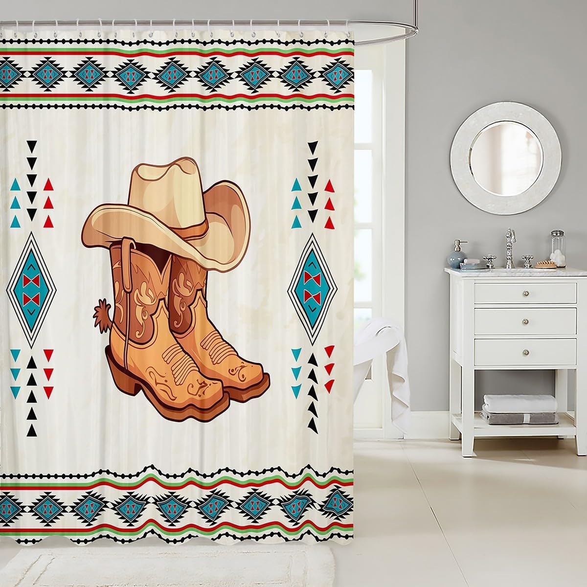 Jejeloiu Western Decor Shower Curtain Set Boho Beige 72x84