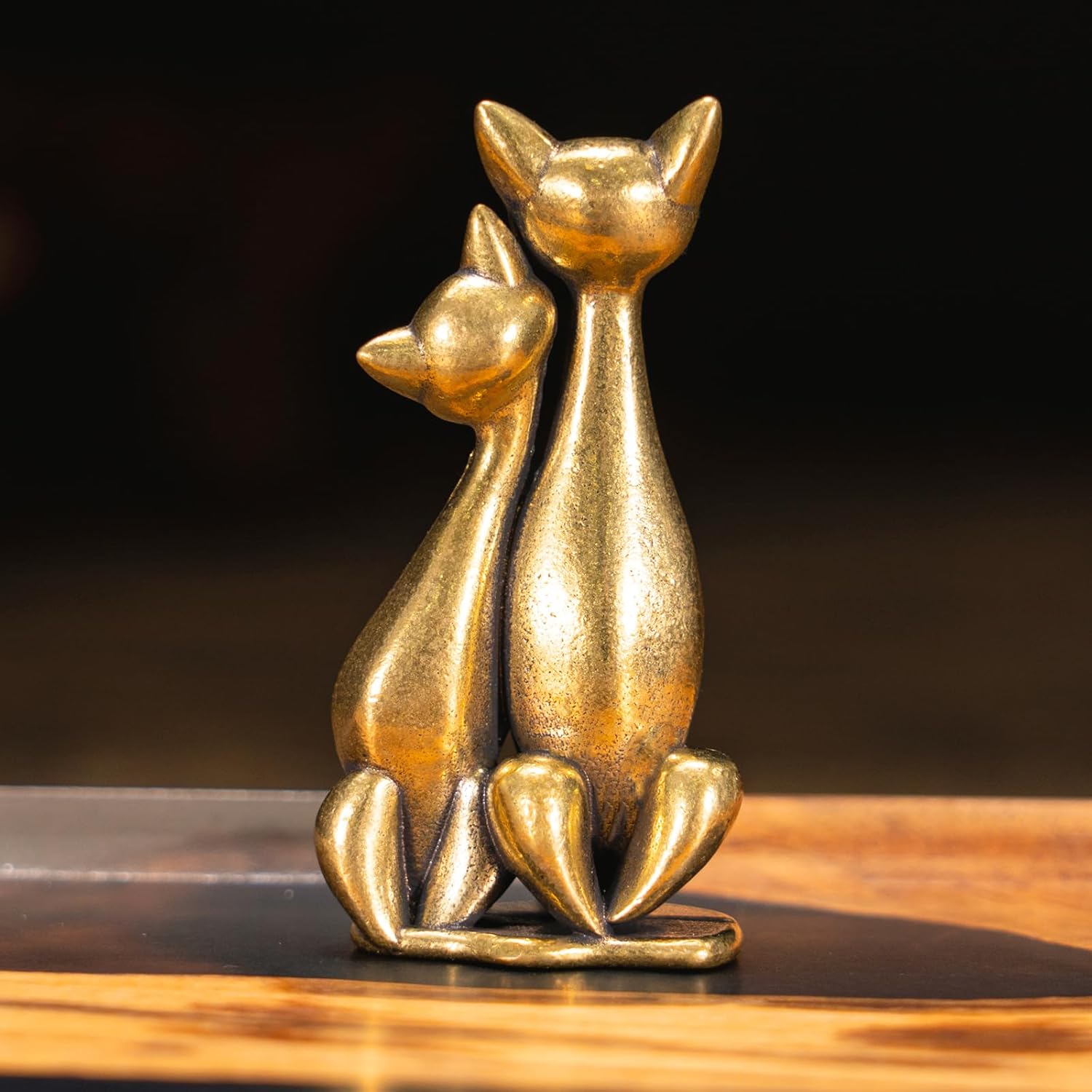 Vintage Brass Intertwined Cat Sculpture Art Piece