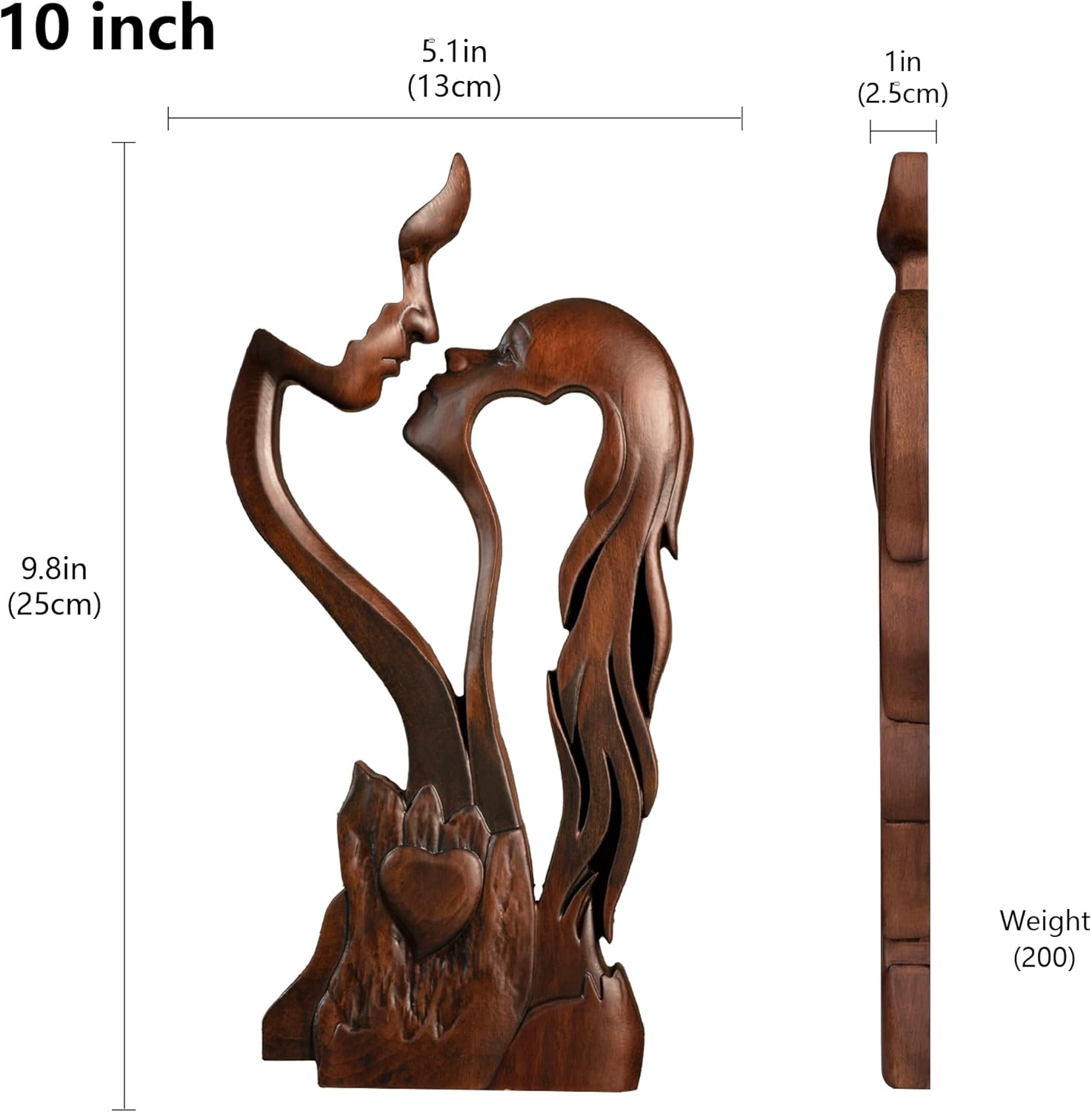 Wooden Kissing Couple Ornament 10 Inch