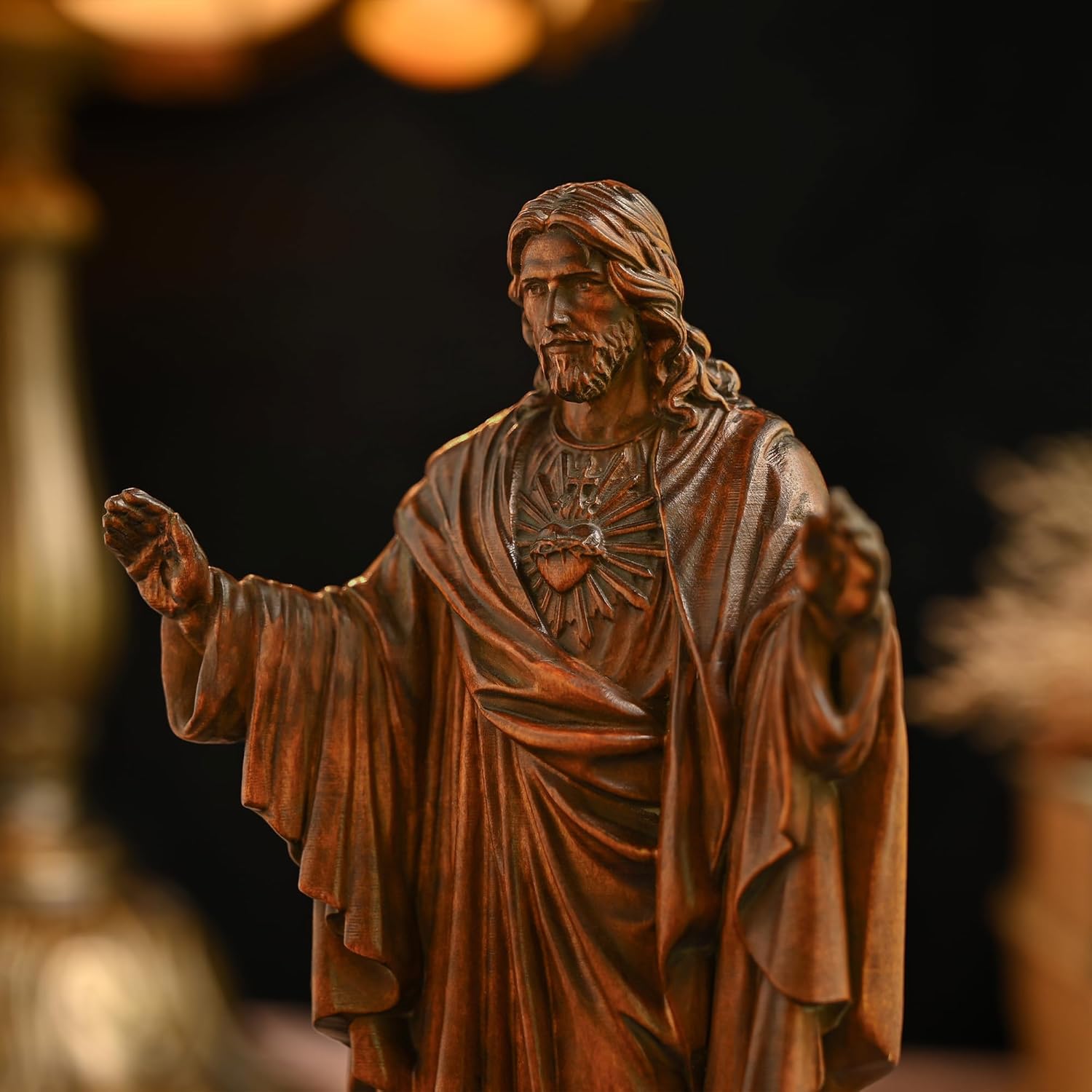 Wooden Sacred Heart of Jesus Statue - 43 Inch Handmade Figurine