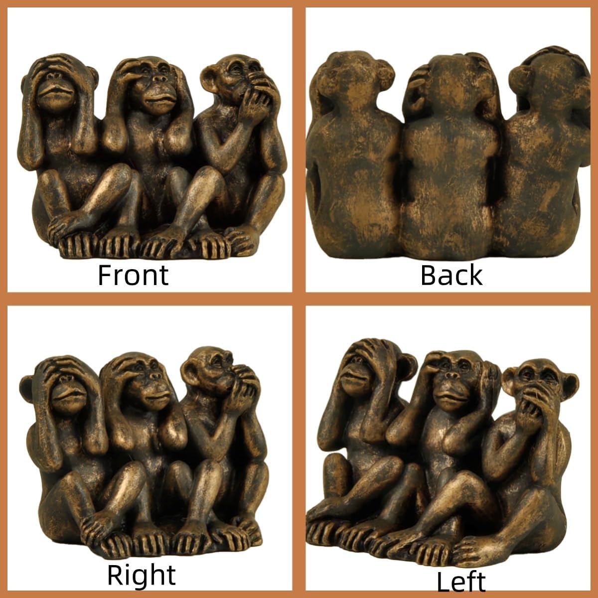 3 Wise Monkeys Statue for Home Decor - Bronze Figurine