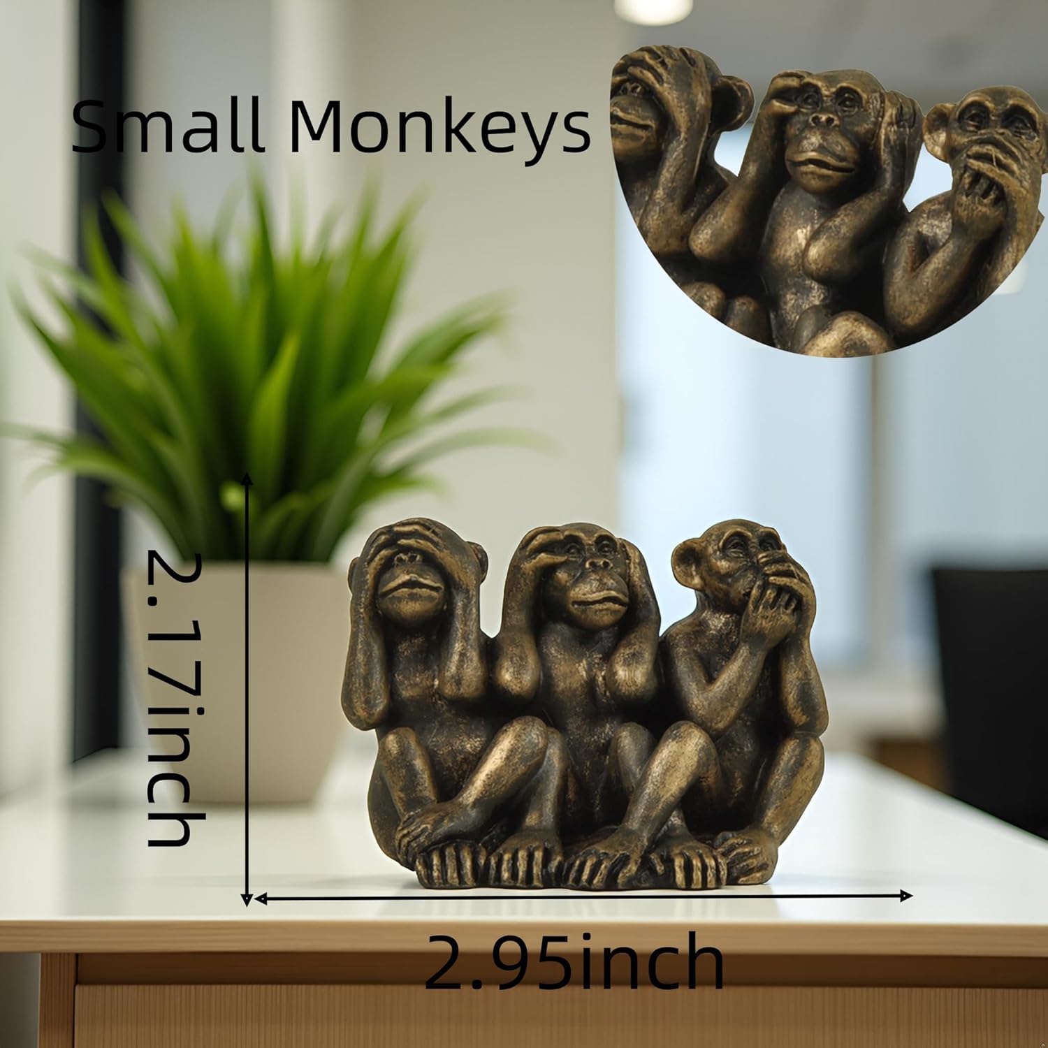 3 Wise Monkeys Statue for Home Decor - Bronze Figurine
