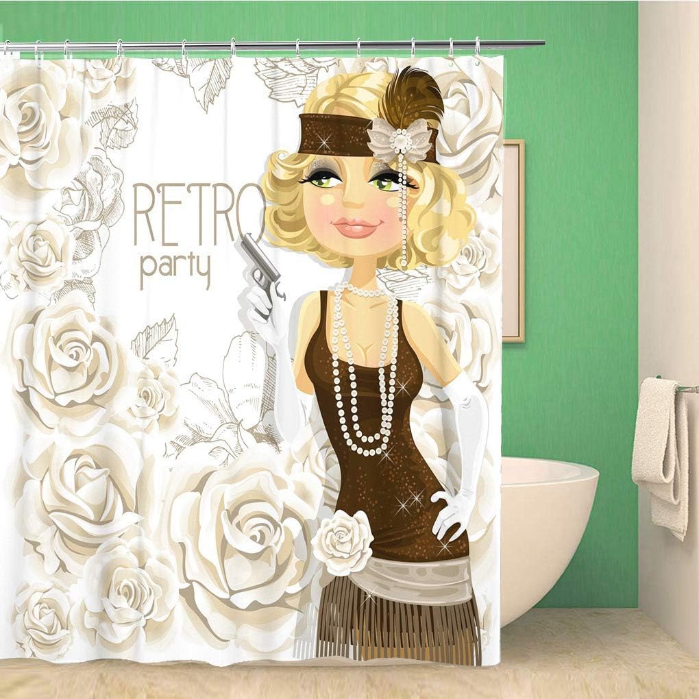 72x72 Inches Retro Speakeasy Gatsby Shower Curtain Set with Hooks