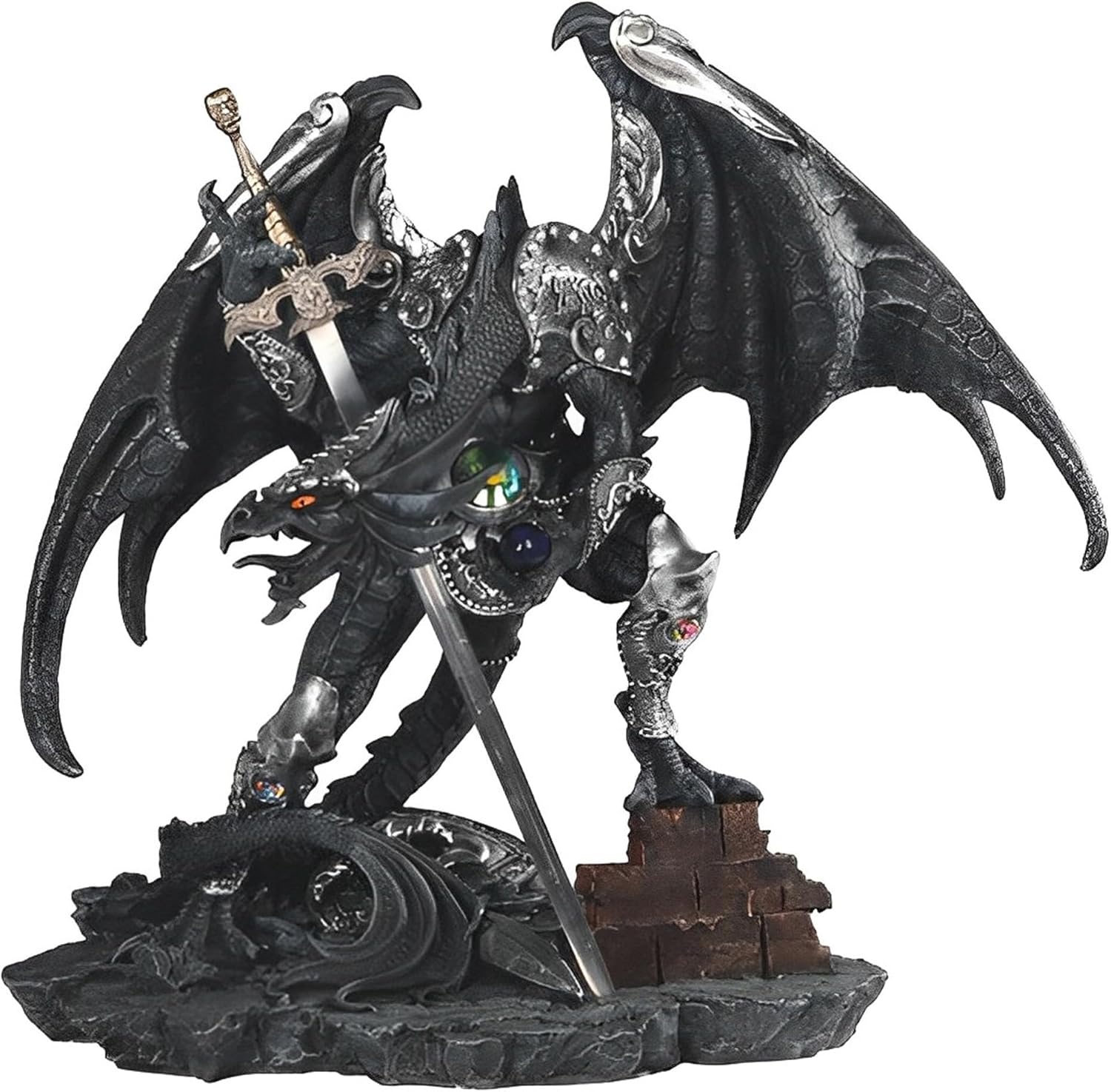 ICE ARMOR 21 W Black Dragon with Sword Figurine Sculpture