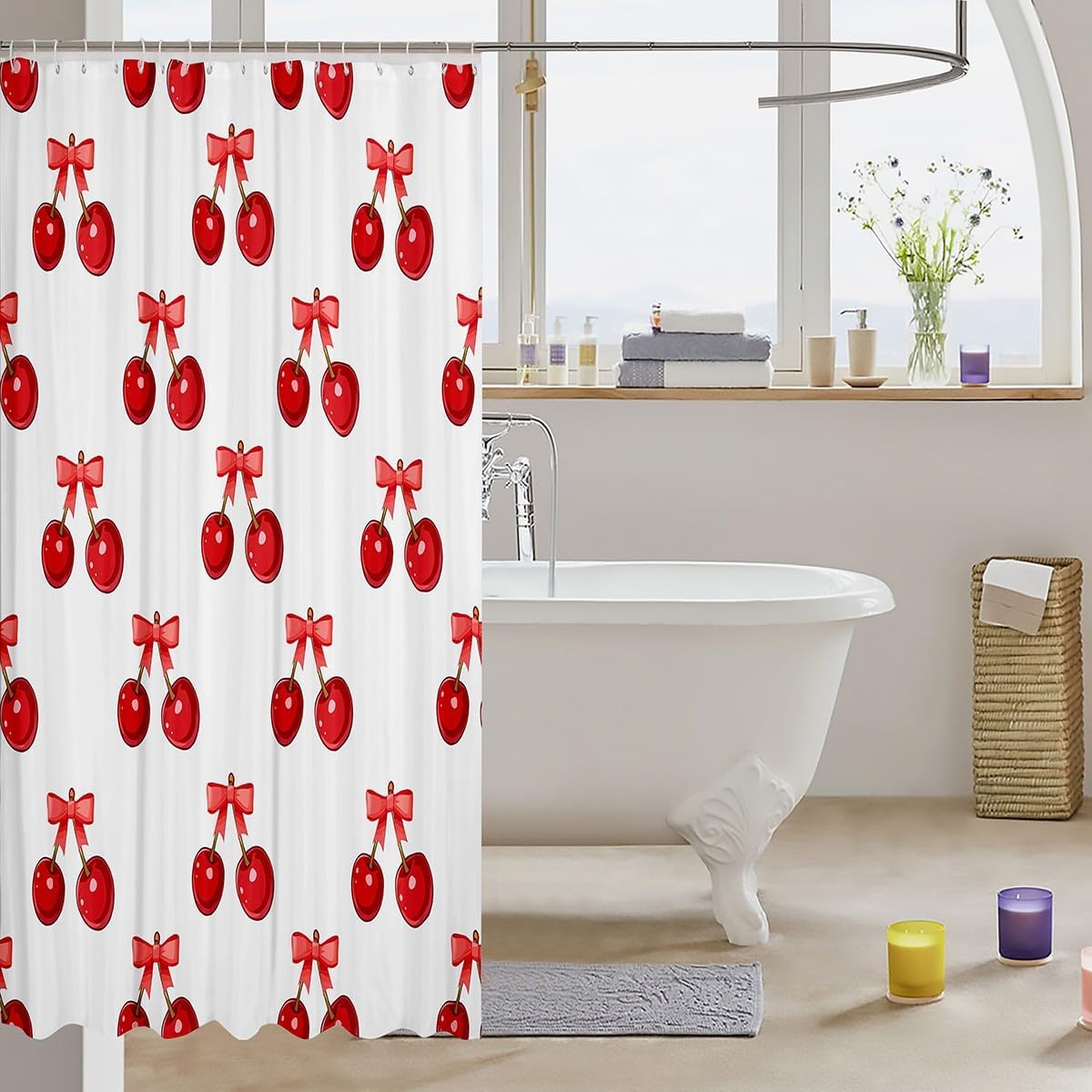 Feelyou Cheery Bowknot Shower Curtain Set Red 72x78 1