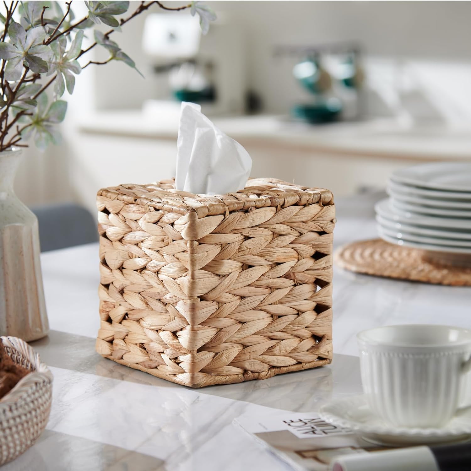 YANGQIHOME Rattan Tissue Box Cover - Boho Decorative Holder