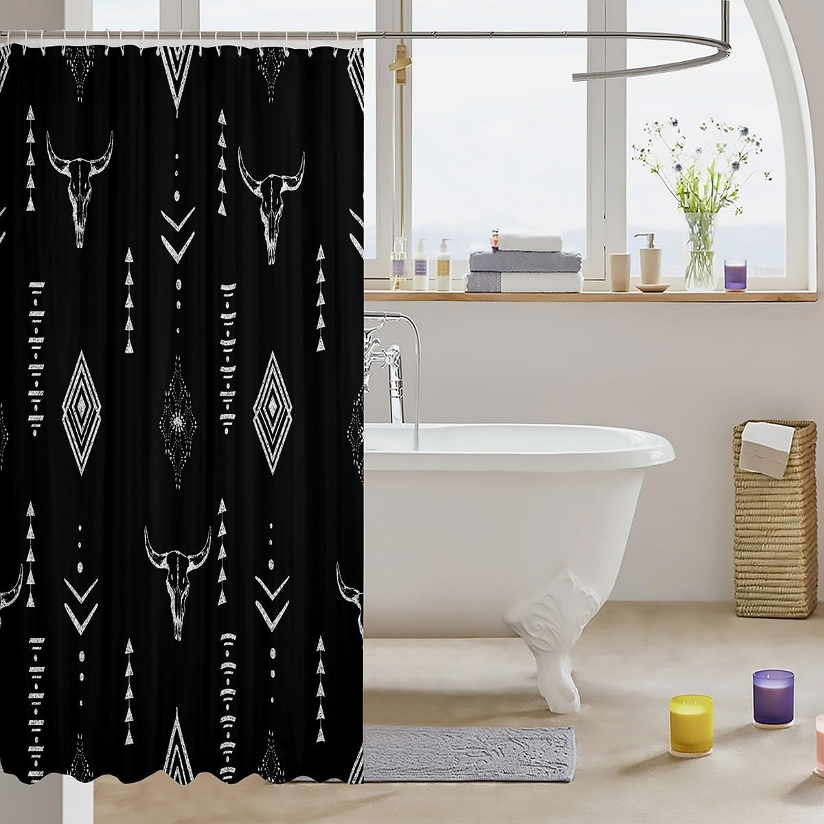 Erosebridal Bull Skull Shower Curtain 72x72 Black Silver