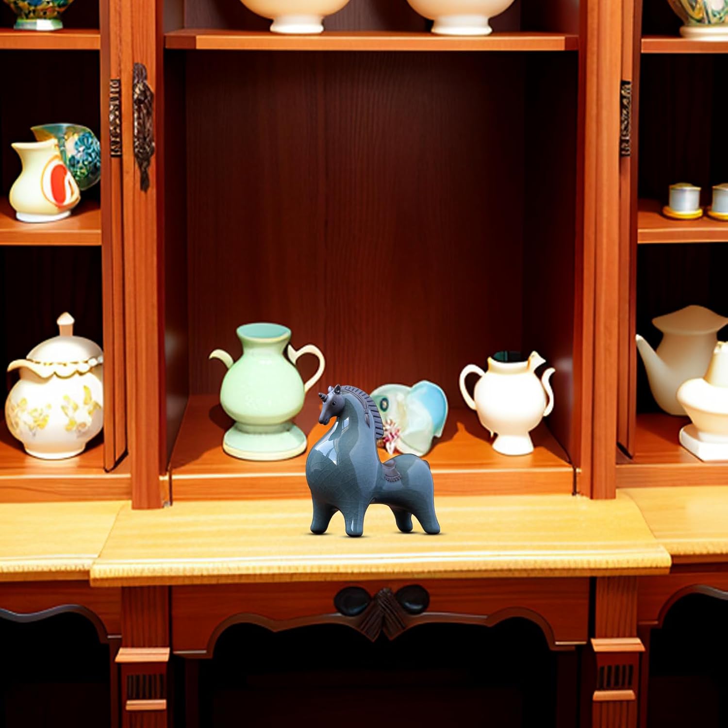 HAOWUJIN Cyan-Blue Horse Sculpture Home Decor