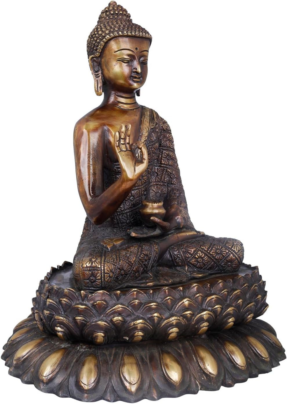 Buddha Brass Statue 11 Inch Vitarka Mudra Lotus Pedestal 1
