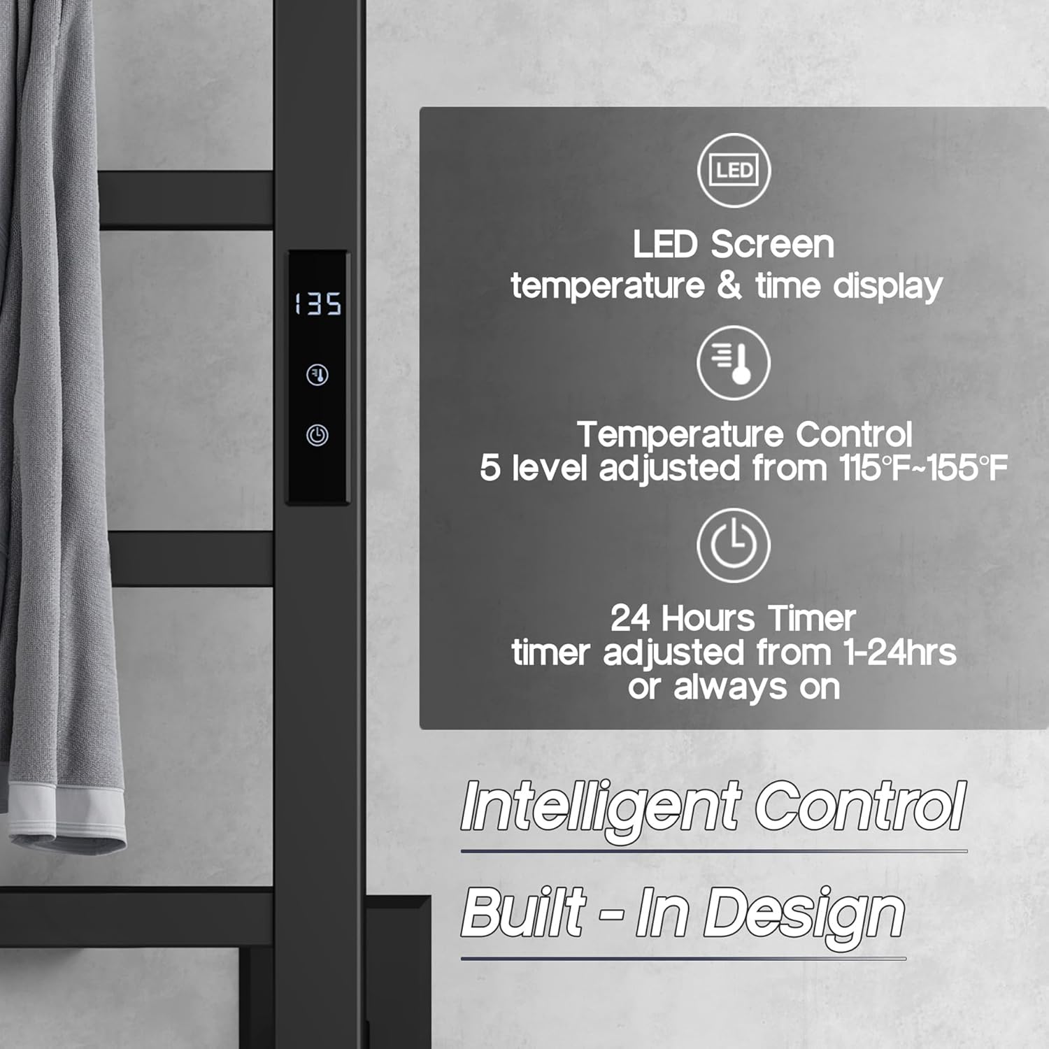 Sharpeye Matte Black Heated Towel Rack with 24hr Timer